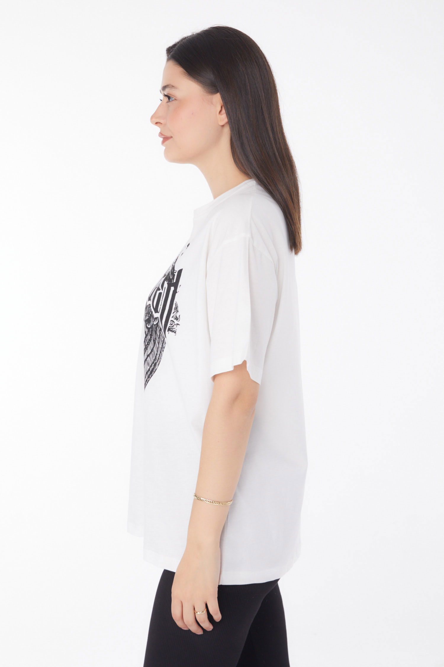 Baskılı T-shirt Beyaz - 25694 - 4