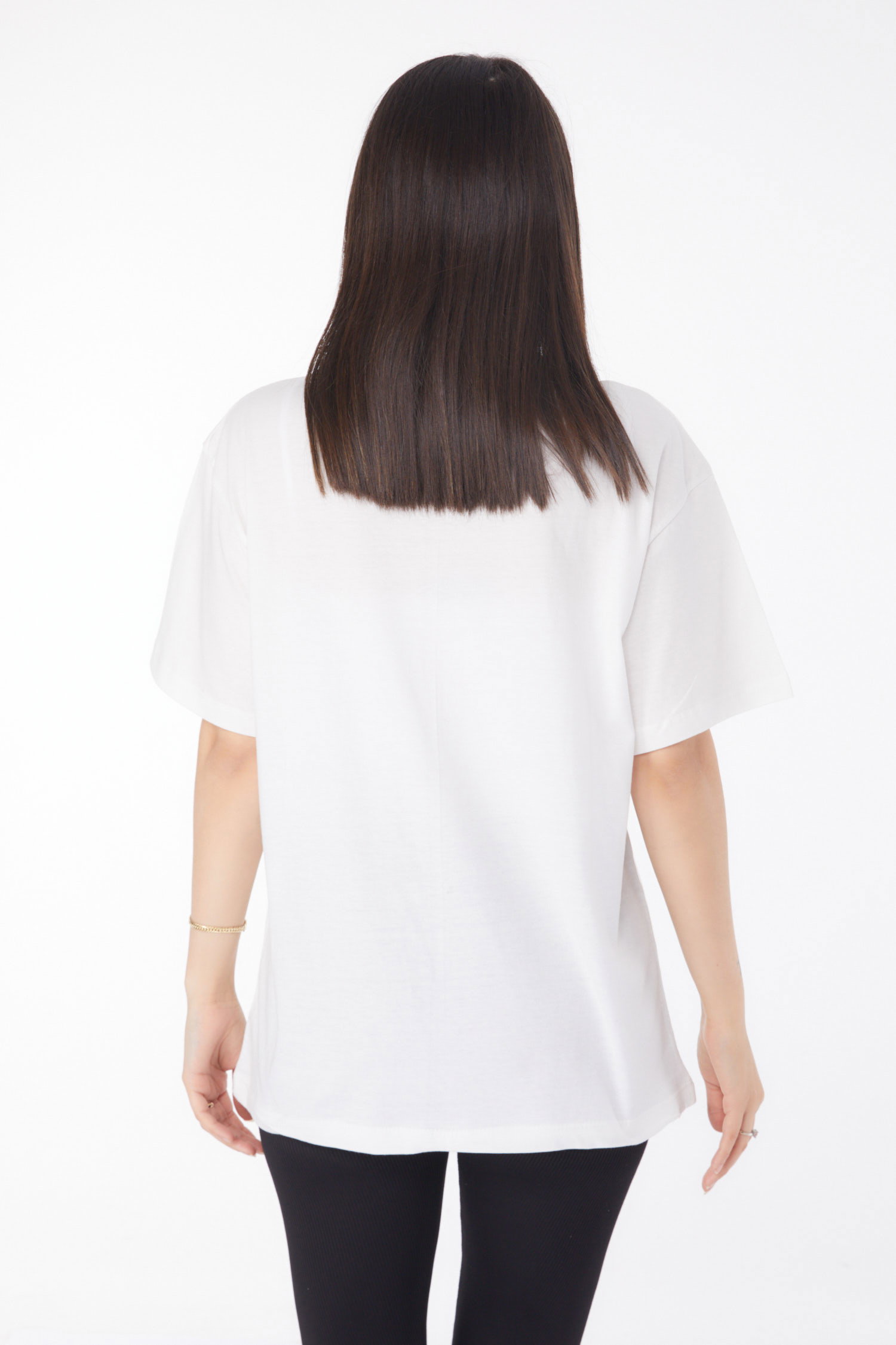 Düz Bisiklet Yaka Kadın Beyaz Baskılı T-shirt - 25695 - 5