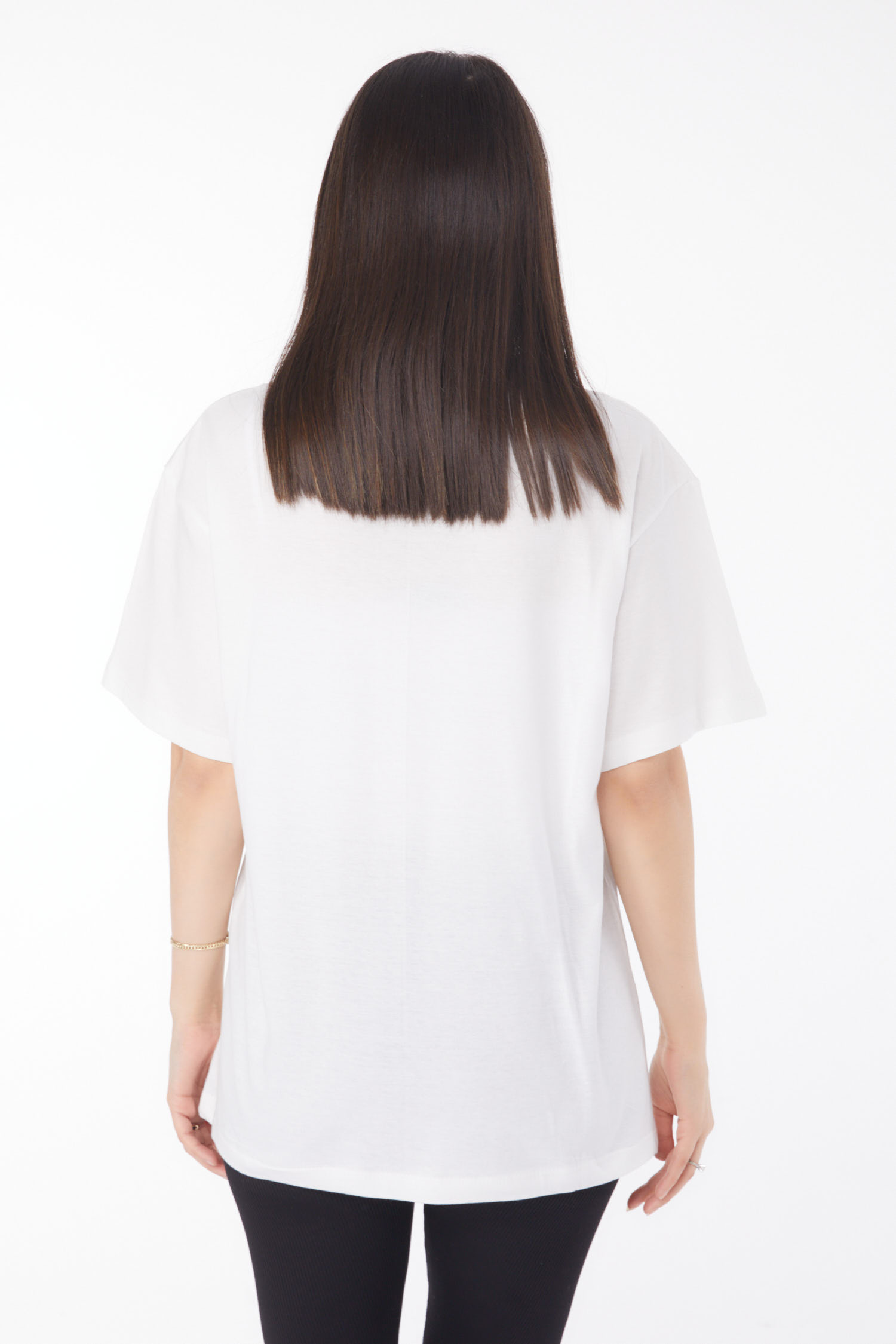 Düz Bisiklet Yaka Kadın Beyaz Baskılı T-shirt - 25700 - 5