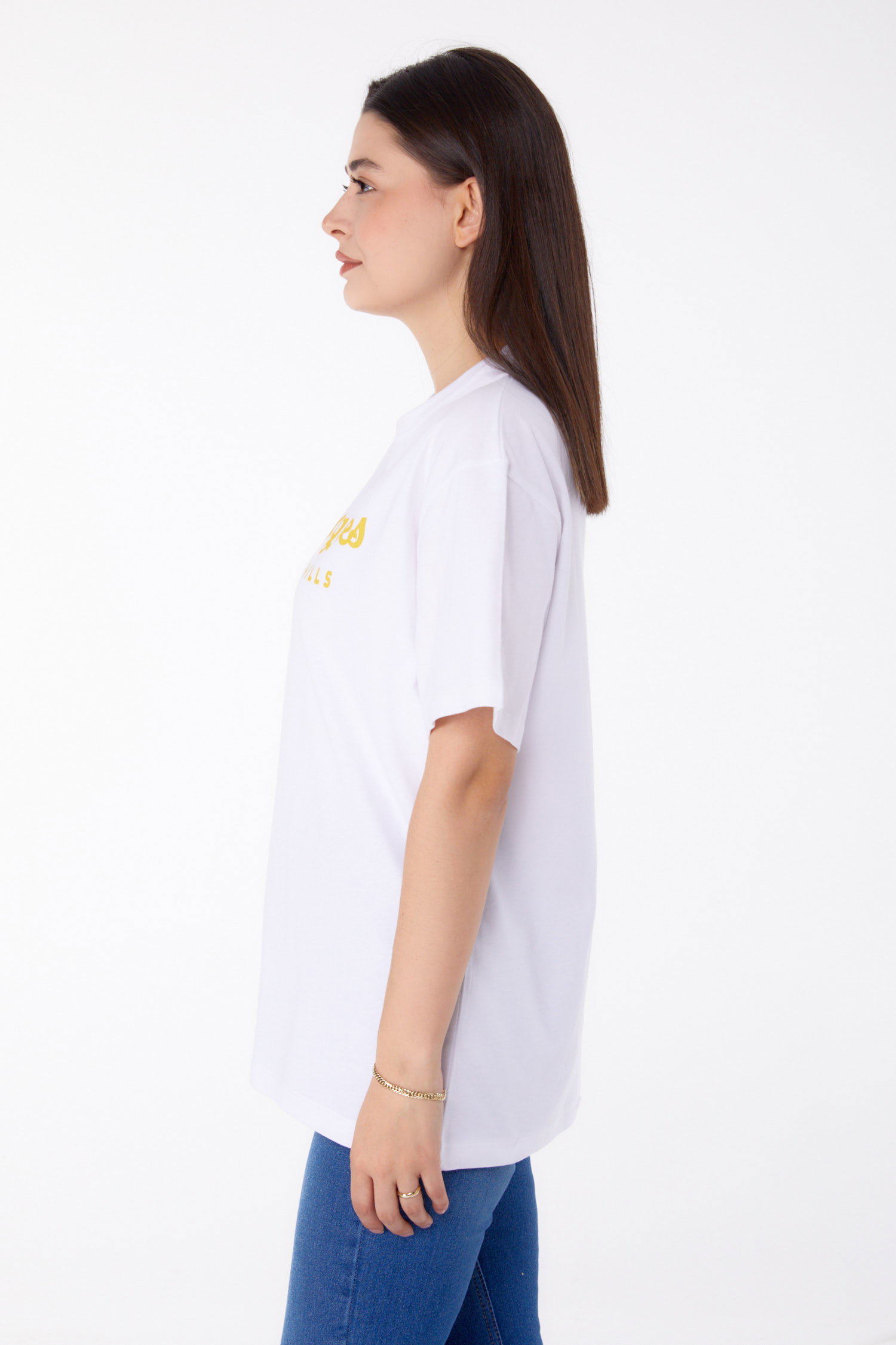 Düz Bisiklet Yaka Kadın Beyaz Baskılı T-shirt - 25701 - 4