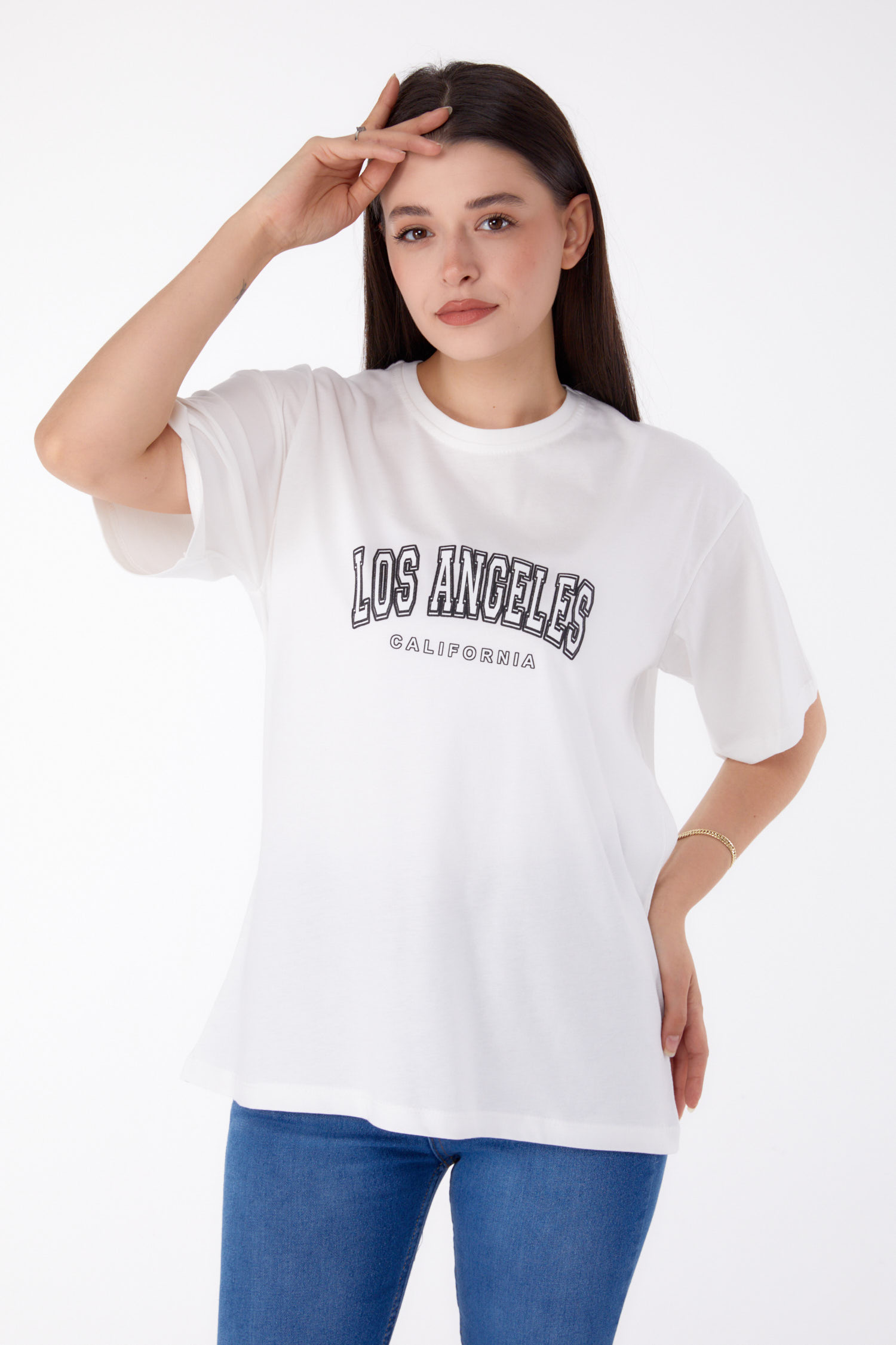 Baskılı T-shirt Beyaz - 25704 - 1