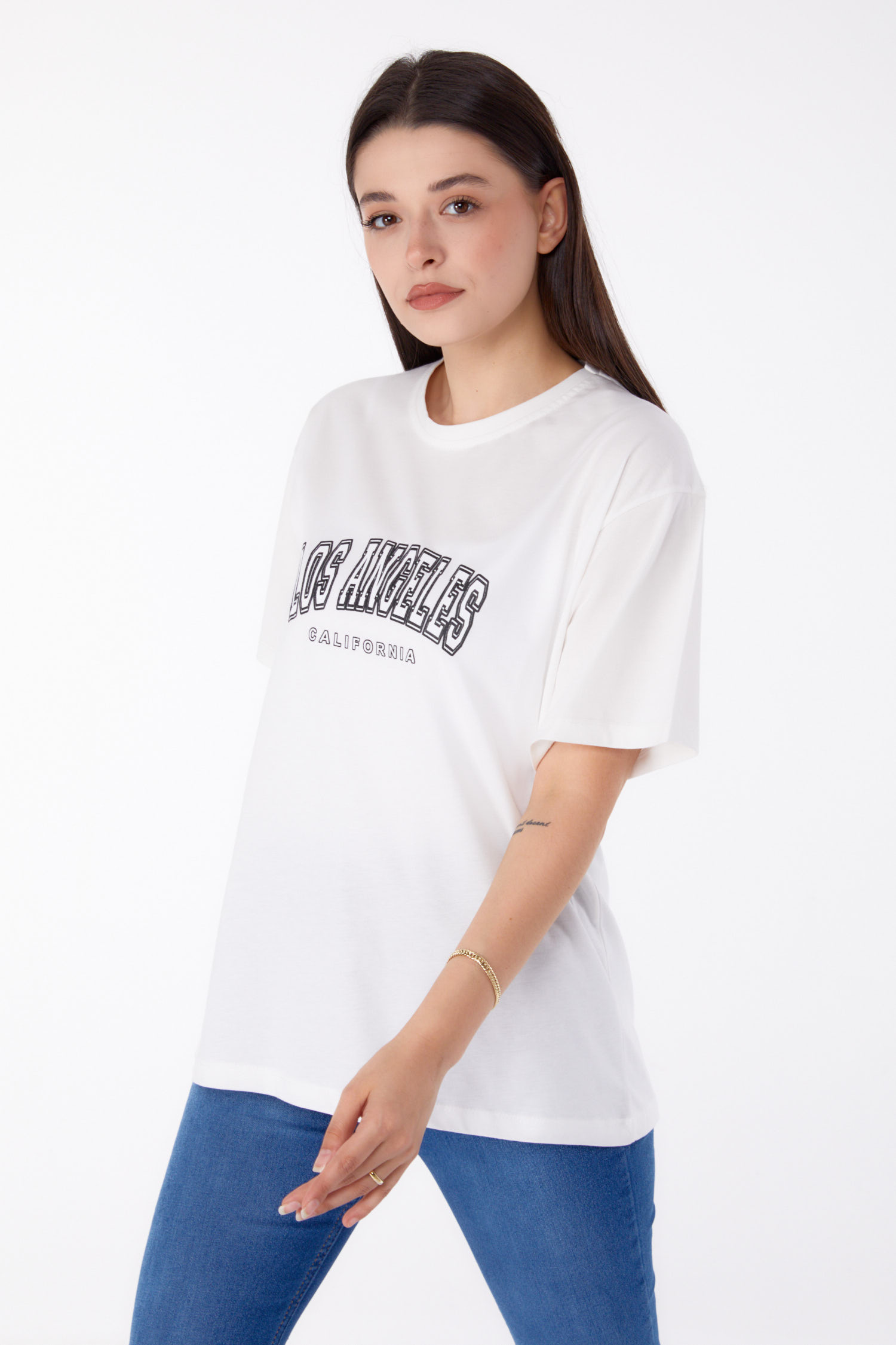 Baskılı T-shirt Beyaz - 25704 - 2