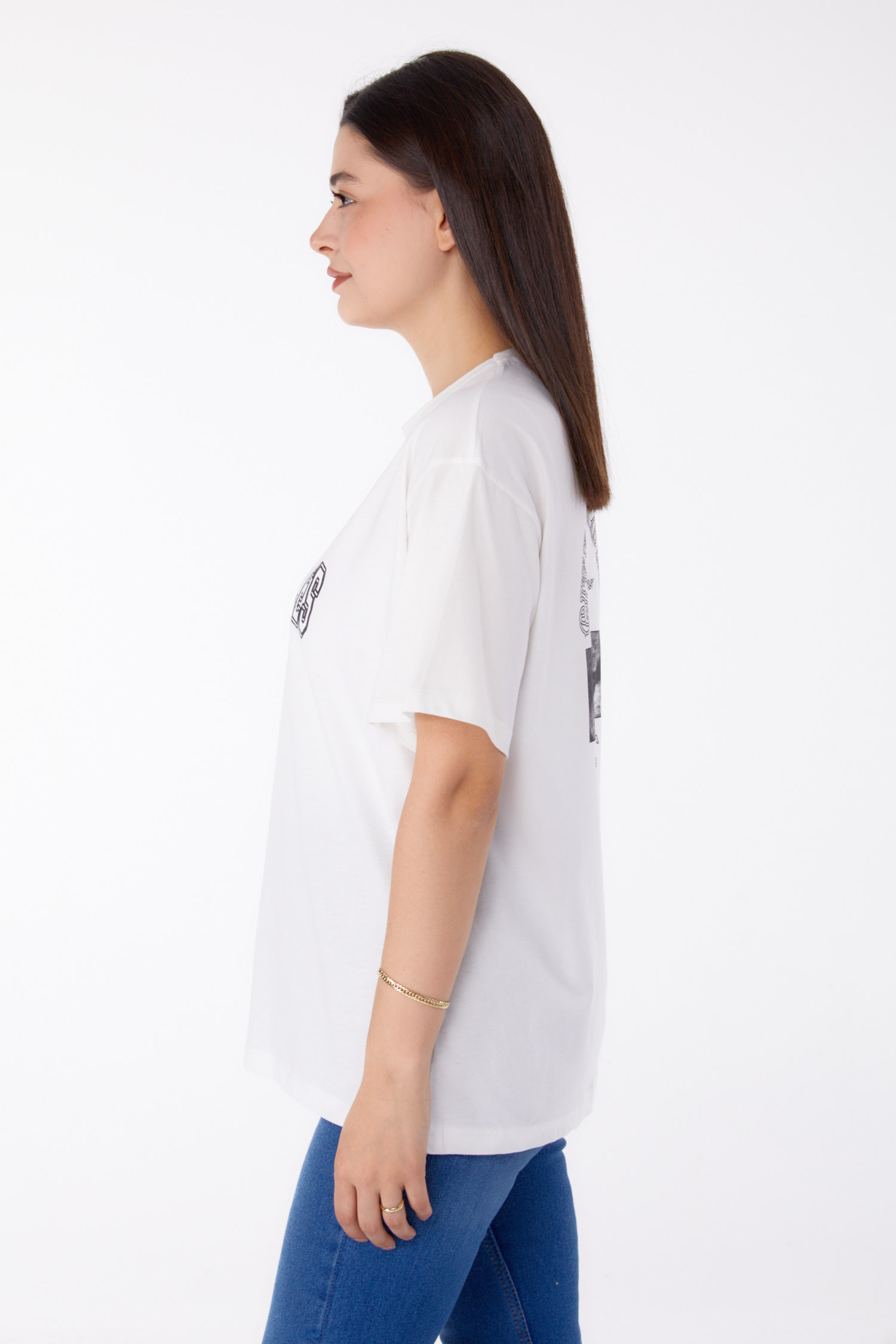 Baskılı T-shirt Beyaz - 25704 - 4