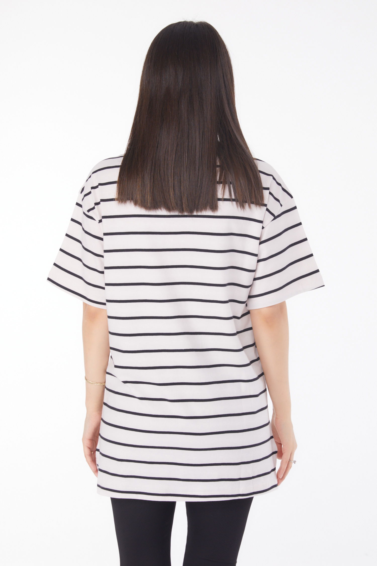 Çizgili Kısa Kollu T-shirt Beyaz - 25764 - 5