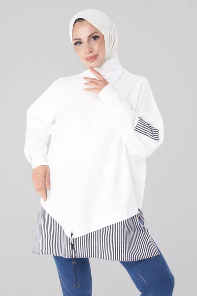 Çizgili Sweat Beyaz - 26222 