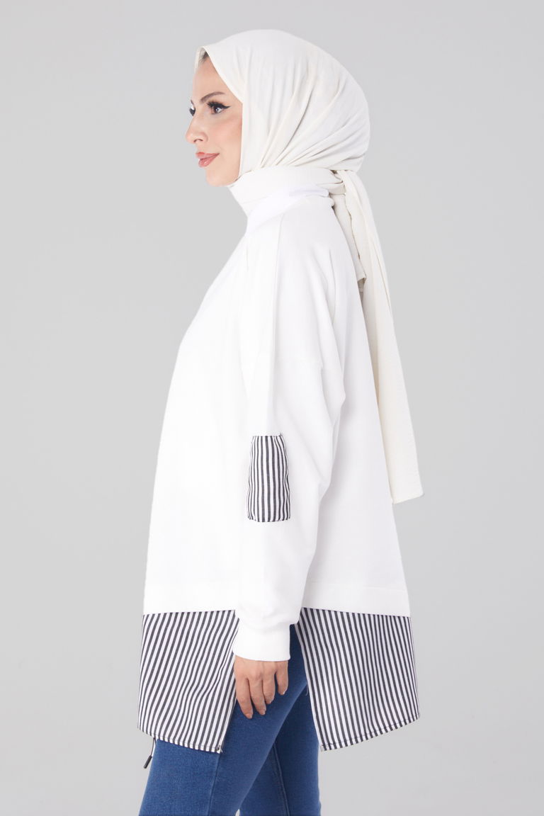 Çizgili Sweat Beyaz - 26222 - TOFİSA