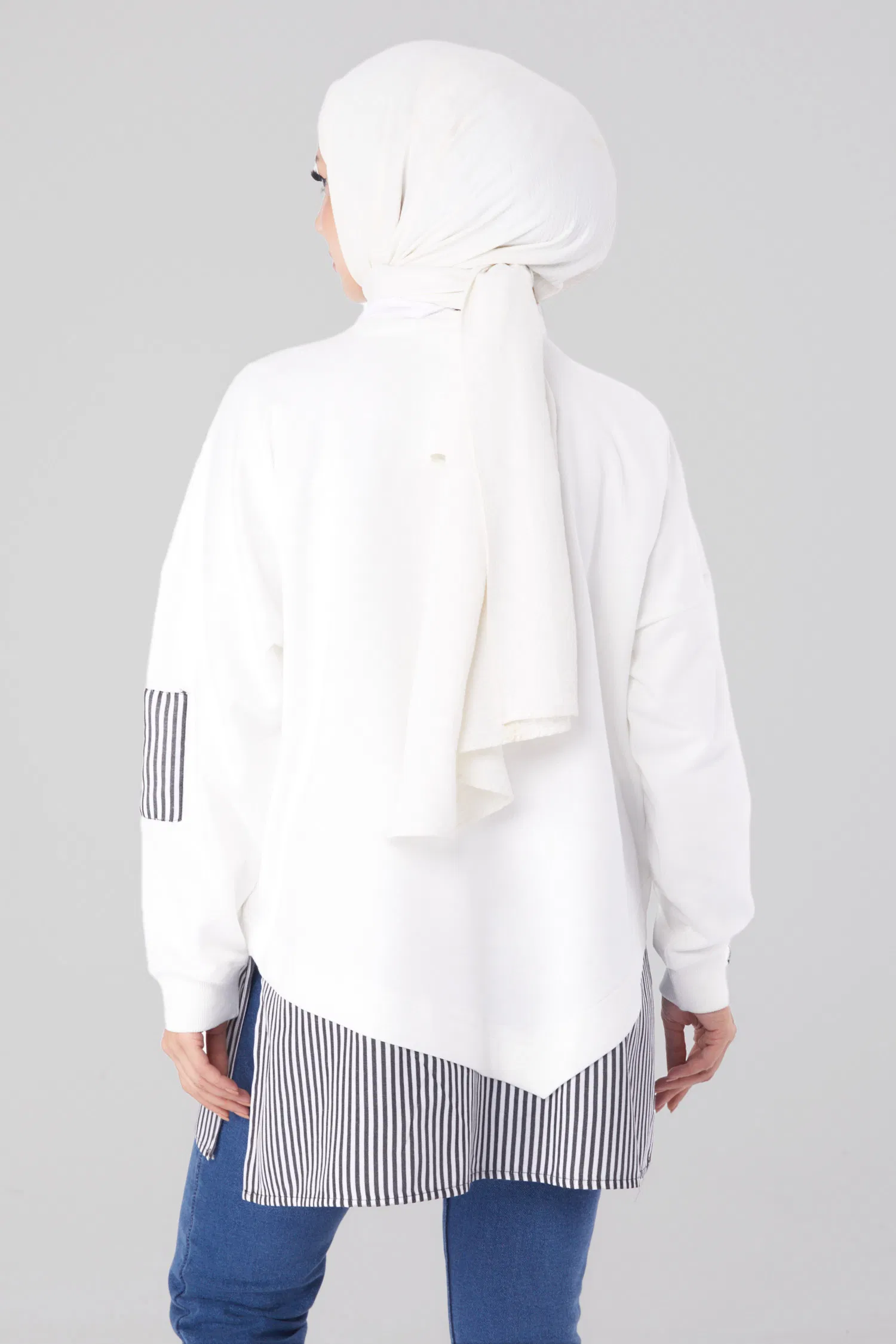 Çizgili Sweat Beyaz - 26222 - 4