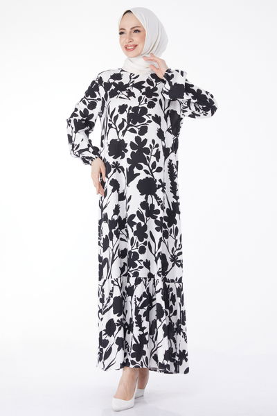 Desenli Renkli Elbise Beyaz - 24986 