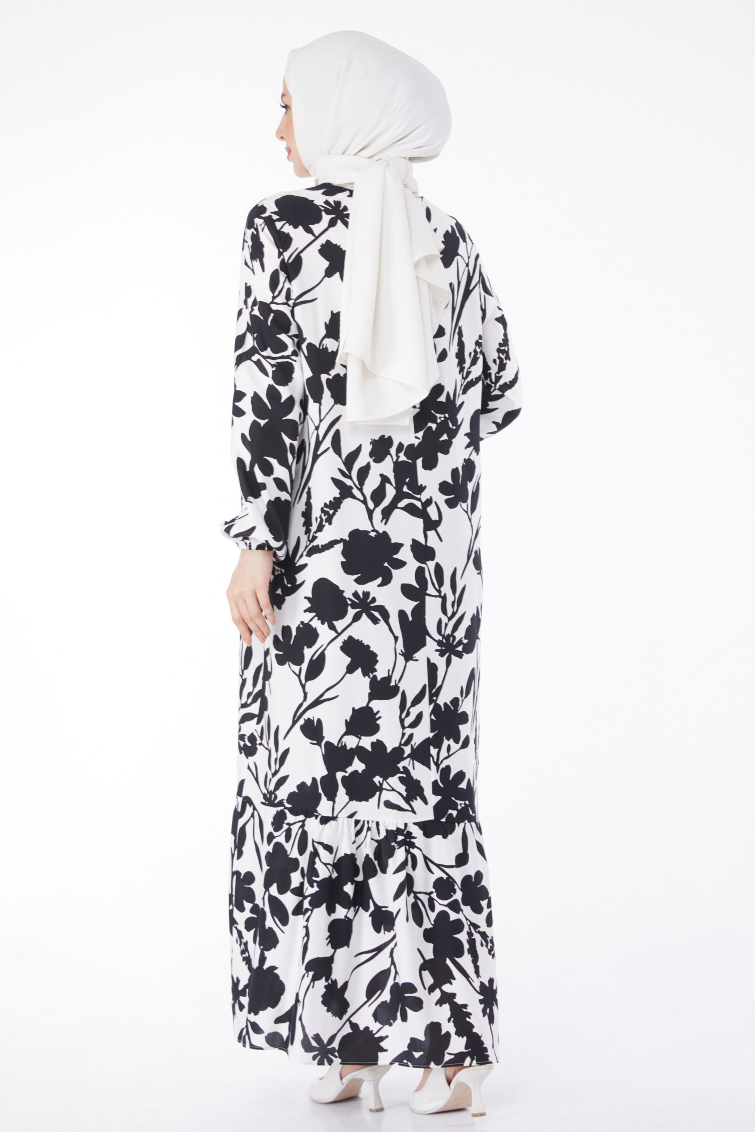 Desenli Renkli Elbise Beyaz - 24986 - 4