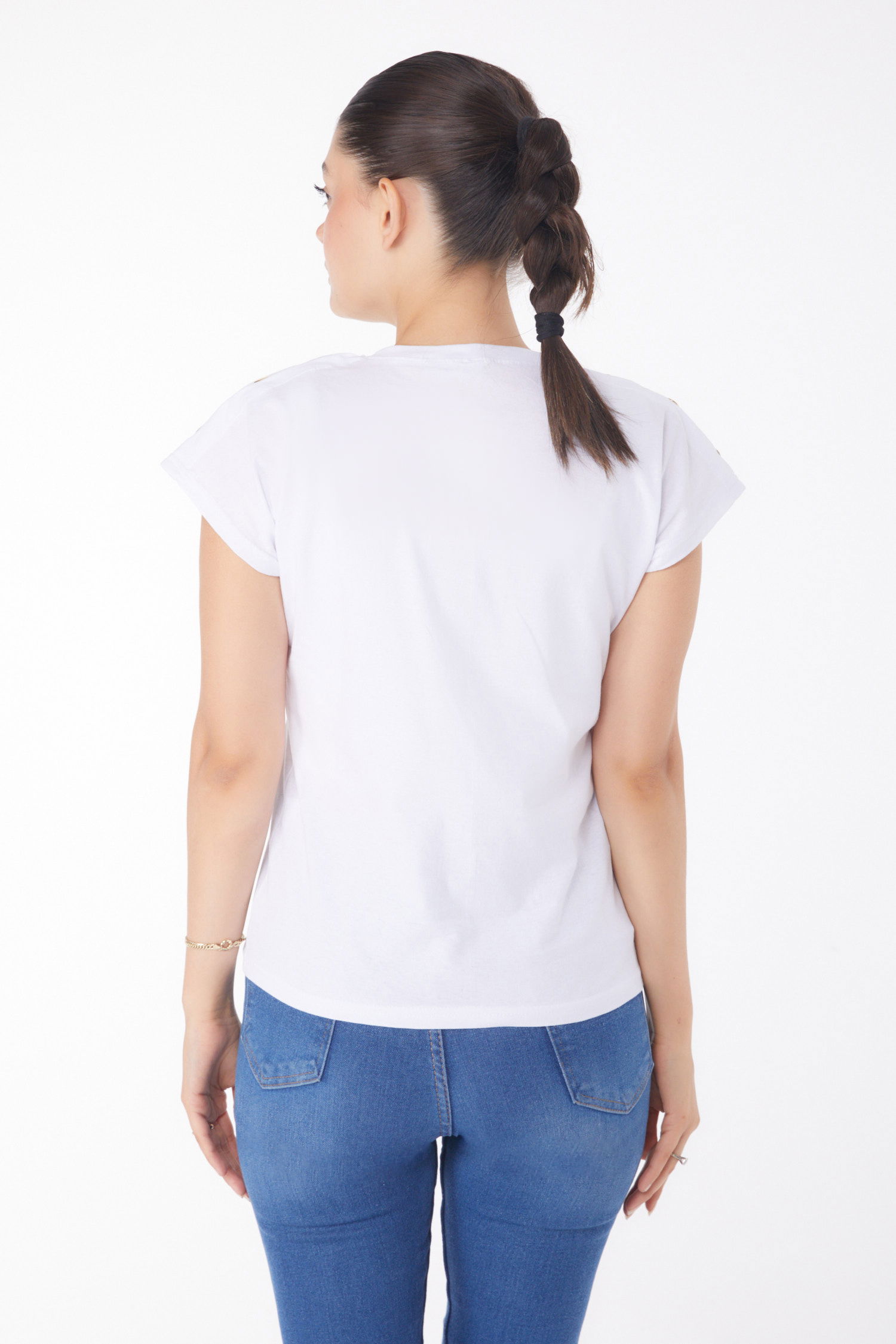 Düğme Detaylı T-Şhirt Beyaz - 25950 - 5