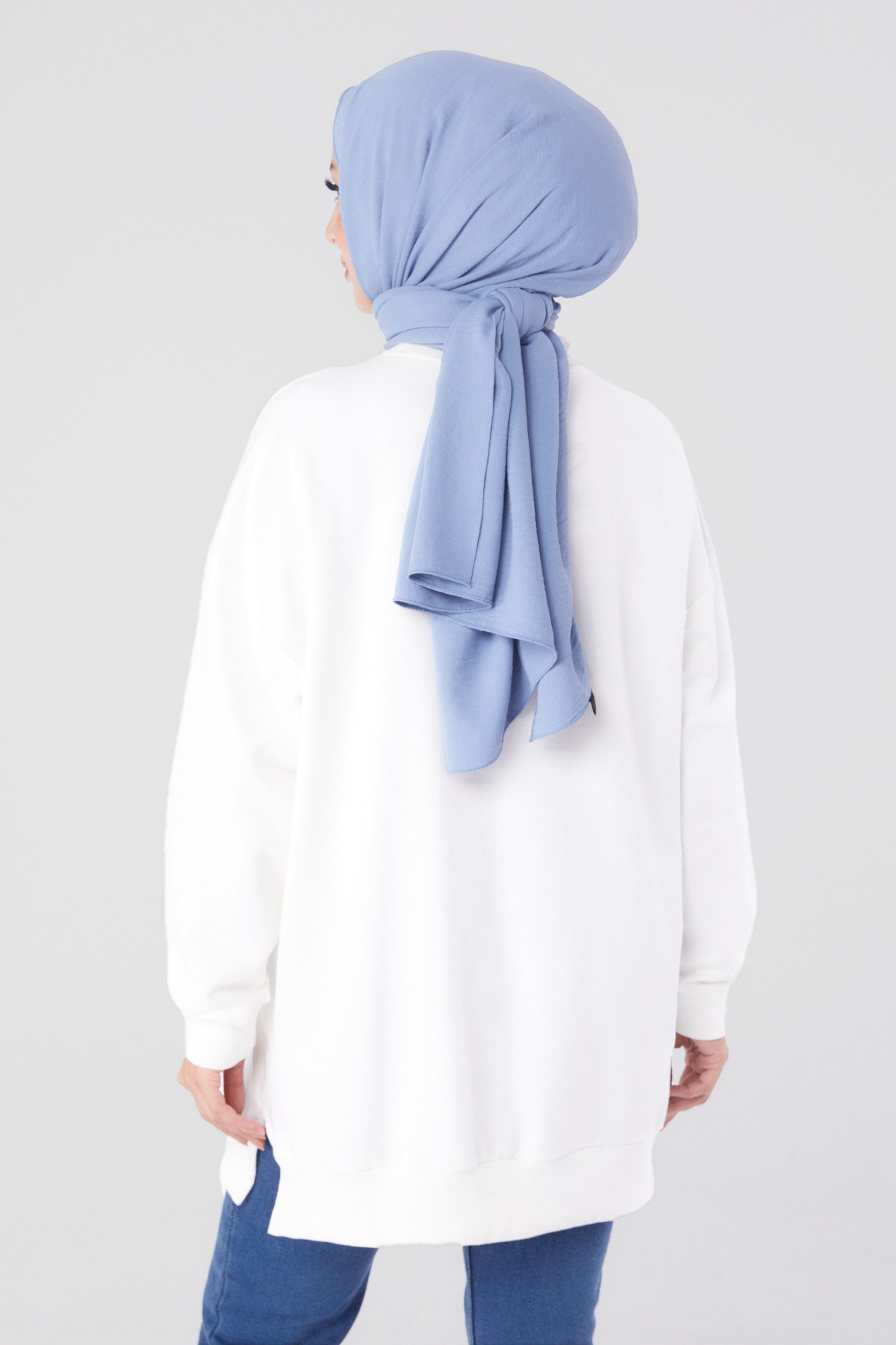 Düz Bisiklet Yaka Kadın Beyaz Garnili Sweat - 26224 - 3