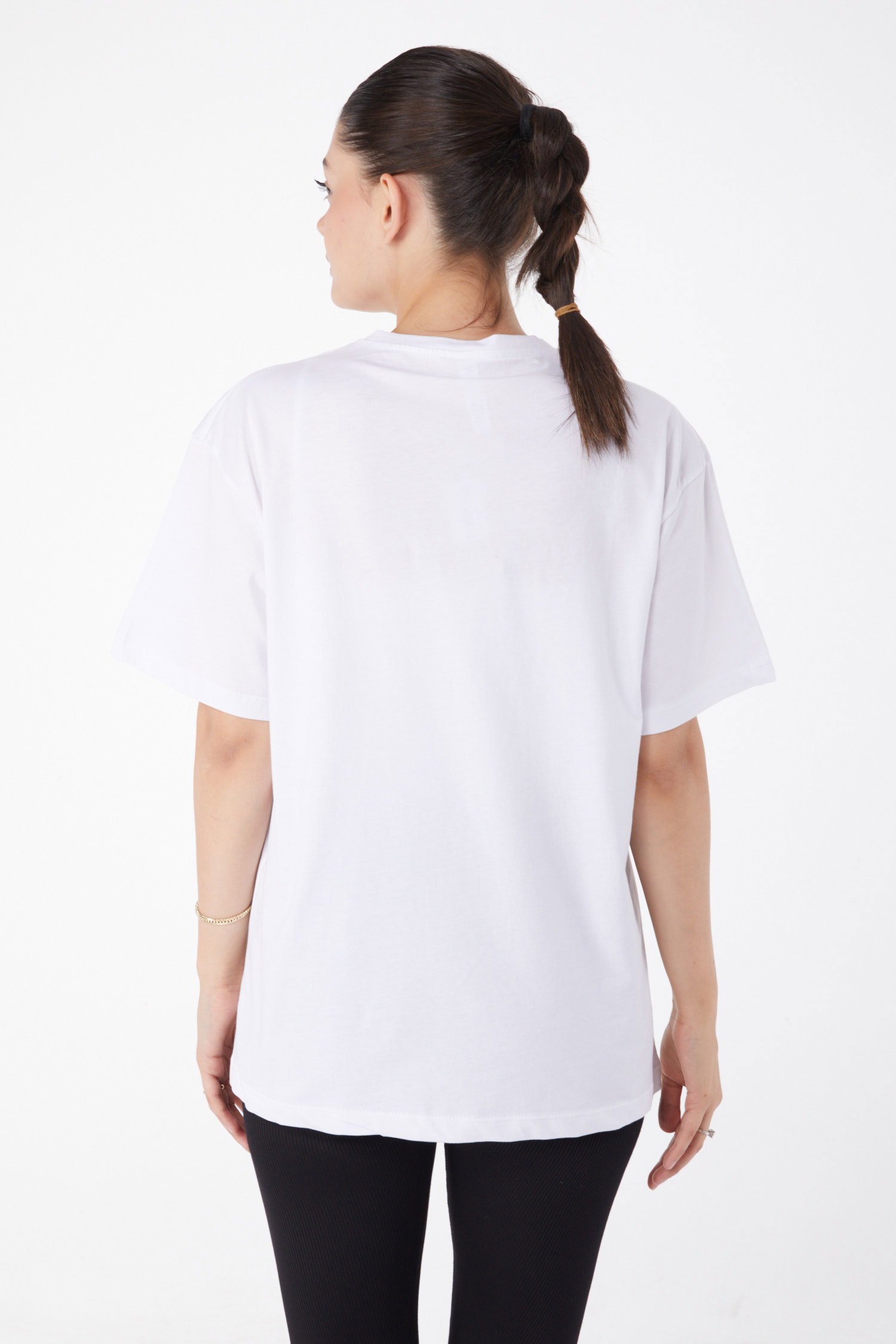 Düz Bisiklet Yaka Kadın Beyaz Kısa Kollu Baskılı T-shirt - 25980 - 4