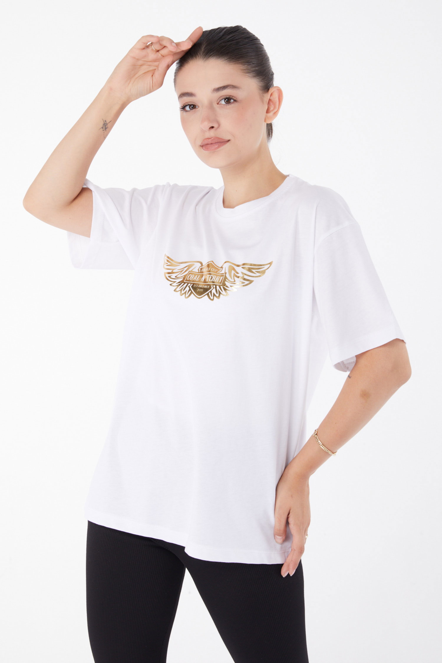 Düz Bisiklet Yaka Kadın Beyaz Kısa Kollu Baskılı T-shirt - 25981 - 2