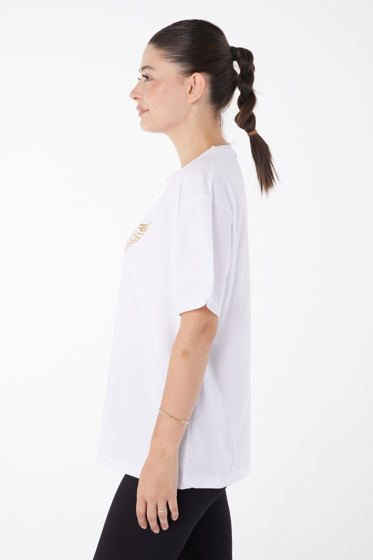 Düz Bisiklet Yaka Kadın Beyaz Kısa Kollu Baskılı T-shirt - 25981 - 3