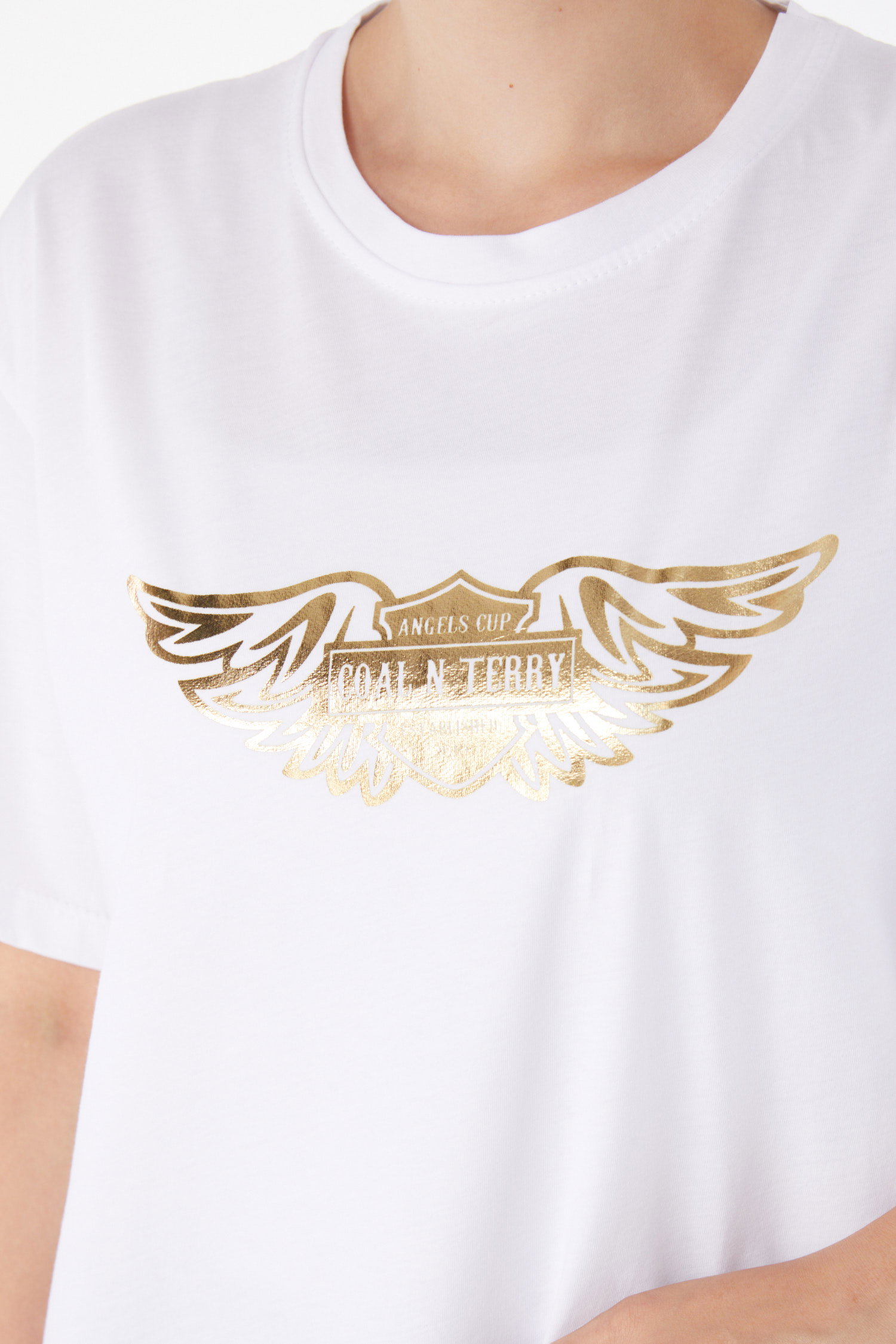 Düz Bisiklet Yaka Kadın Beyaz Kısa Kollu Baskılı T-shirt - 25981 - 5