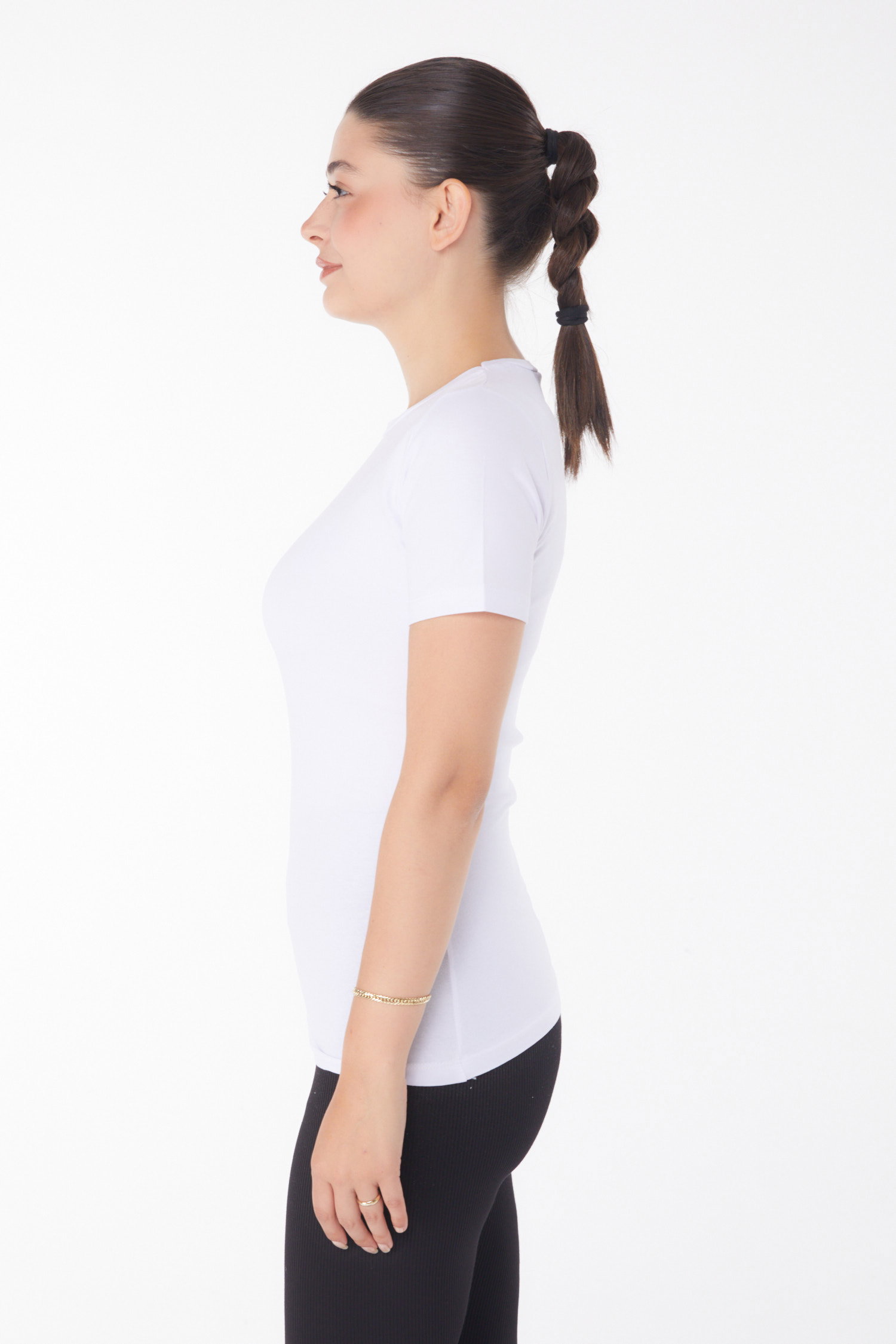 Düz Bisiklet Yaka Kadın Beyaz Kısa Kollu T-shirt - 25768 - 4
