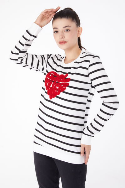 Nakışlı Sweatshirt Beyaz - 26288 