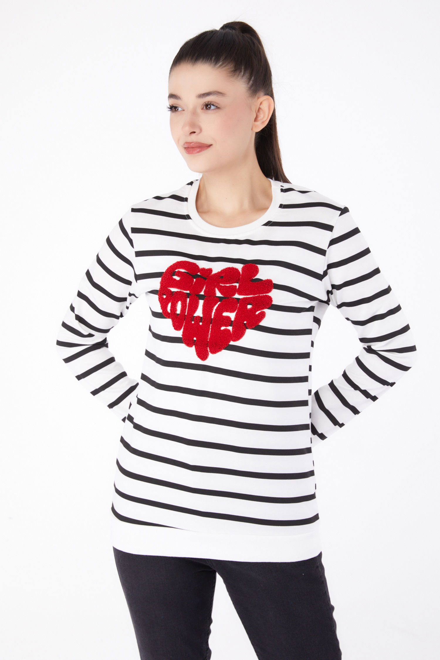 Nakışlı Sweatshirt Beyaz - 26288 - 2