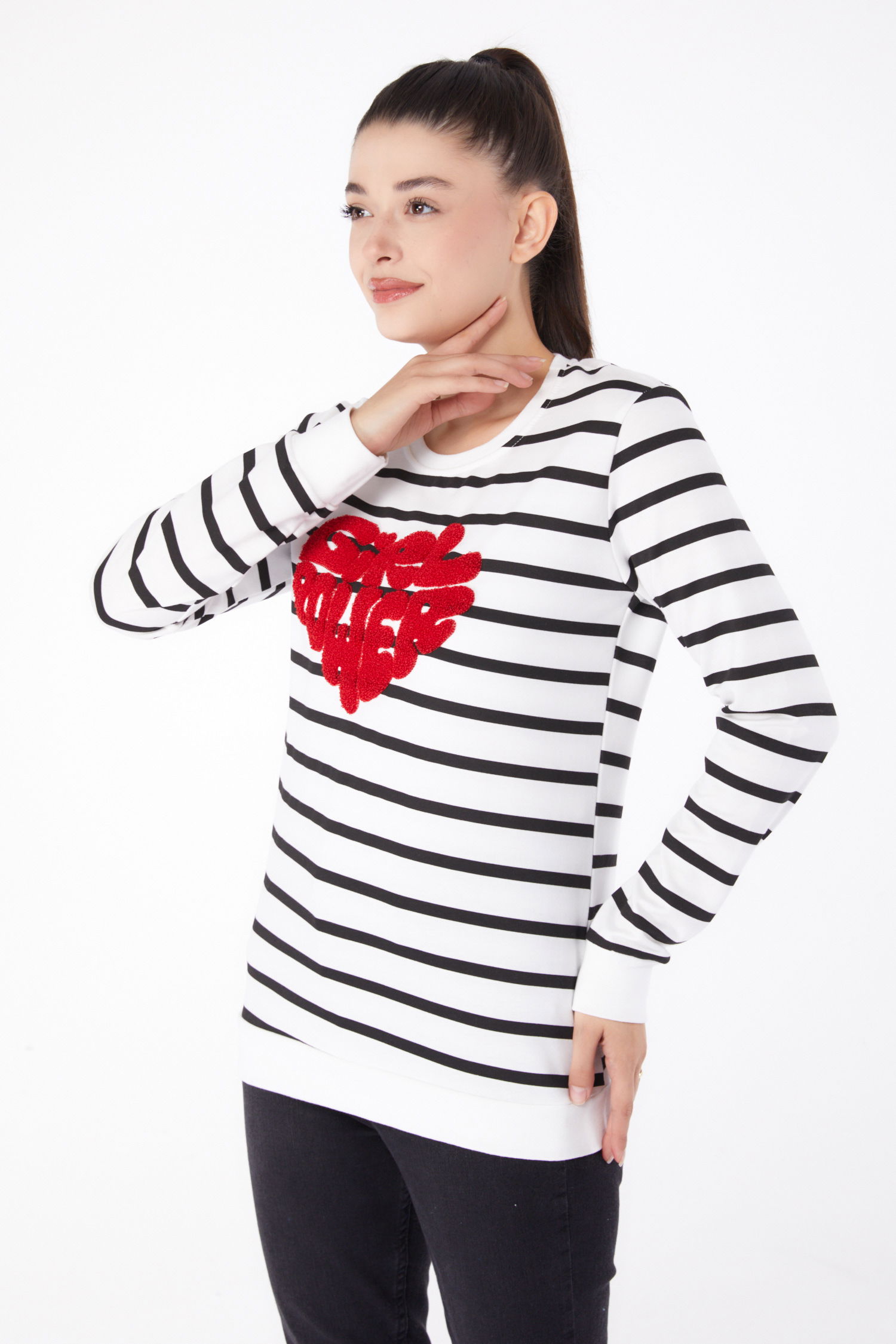 Nakışlı Sweatshirt Beyaz - 26288 - 3