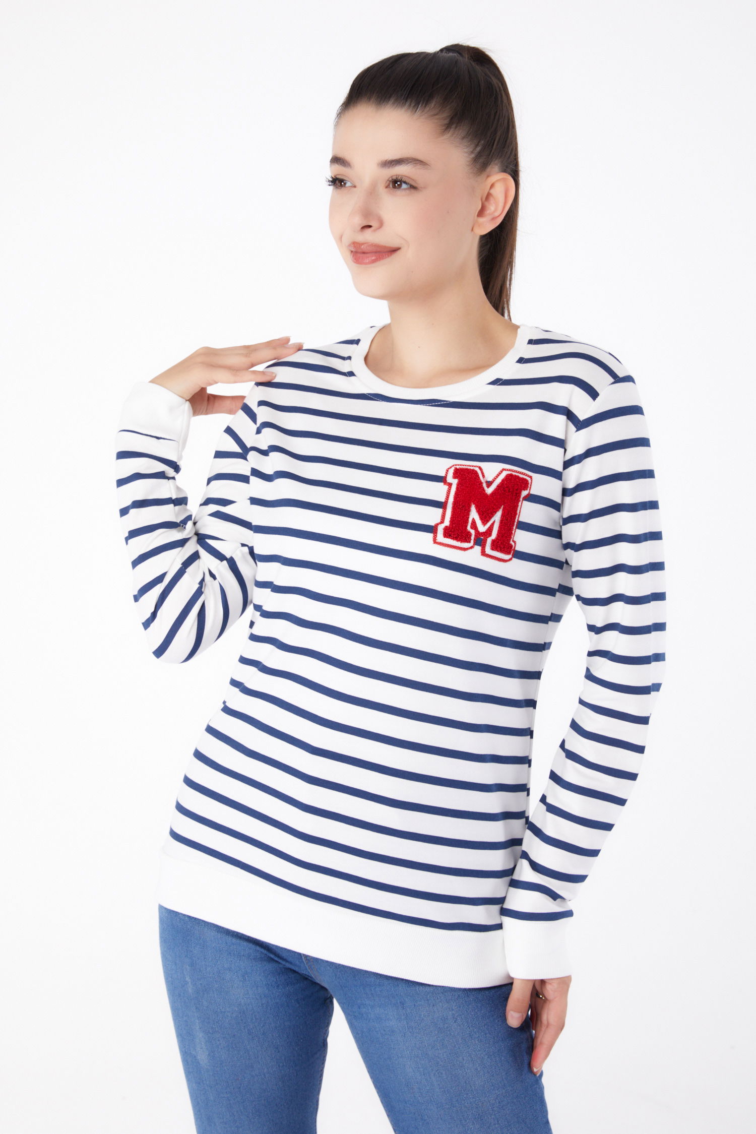 Nakışlı Sweatshirt Beyaz - 26291 - 3