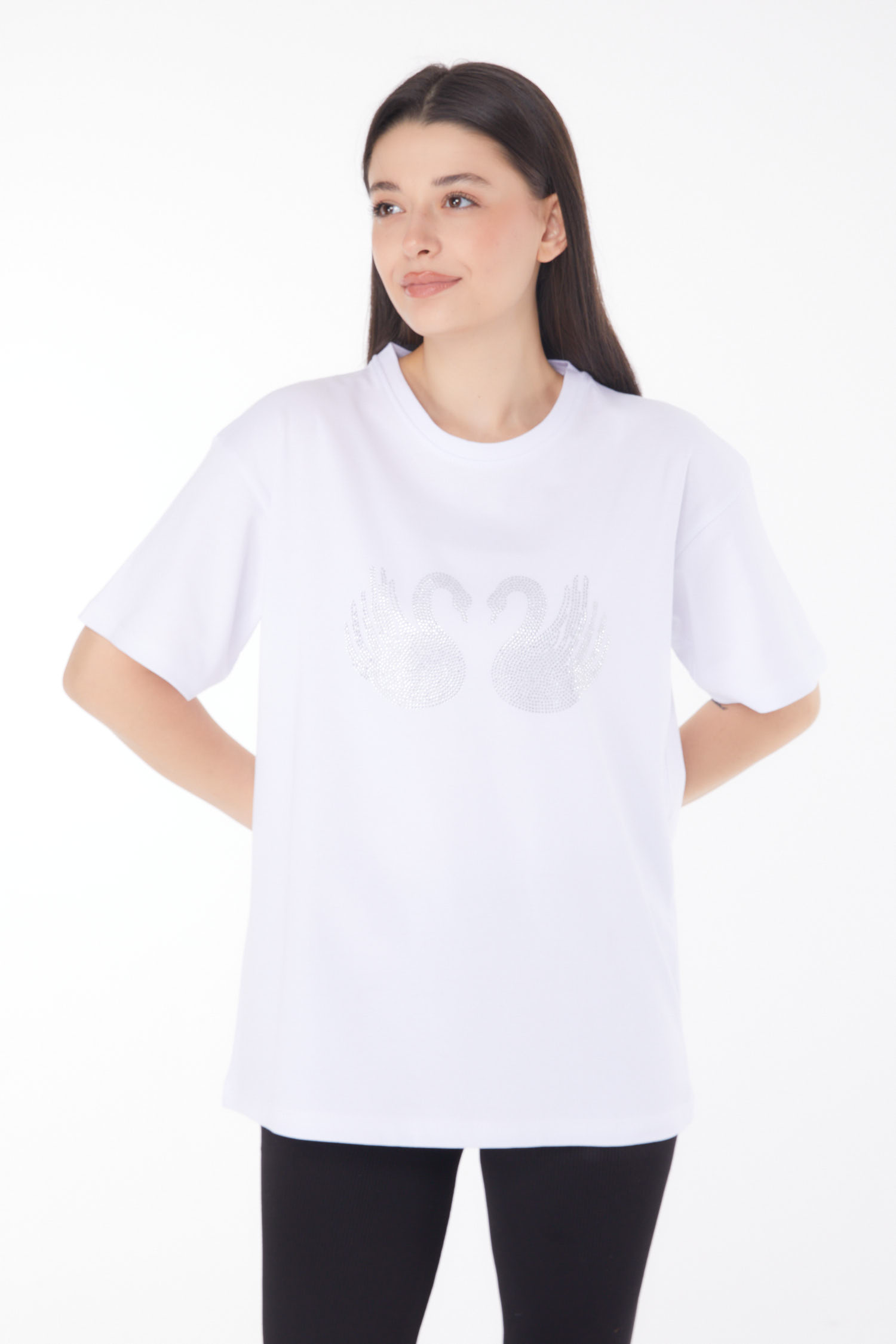 Taşlı T-shirt Beyaz - 25696 - 1