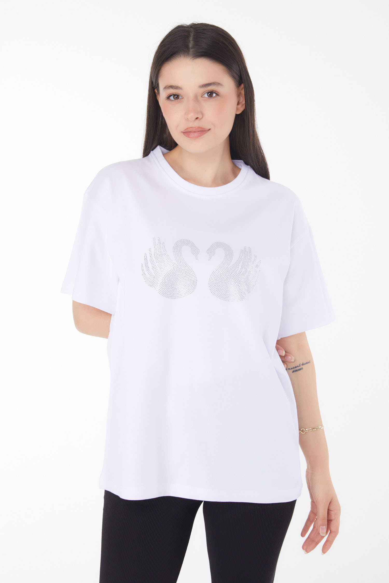 Taşlı T-shirt Beyaz - 25696 - 2