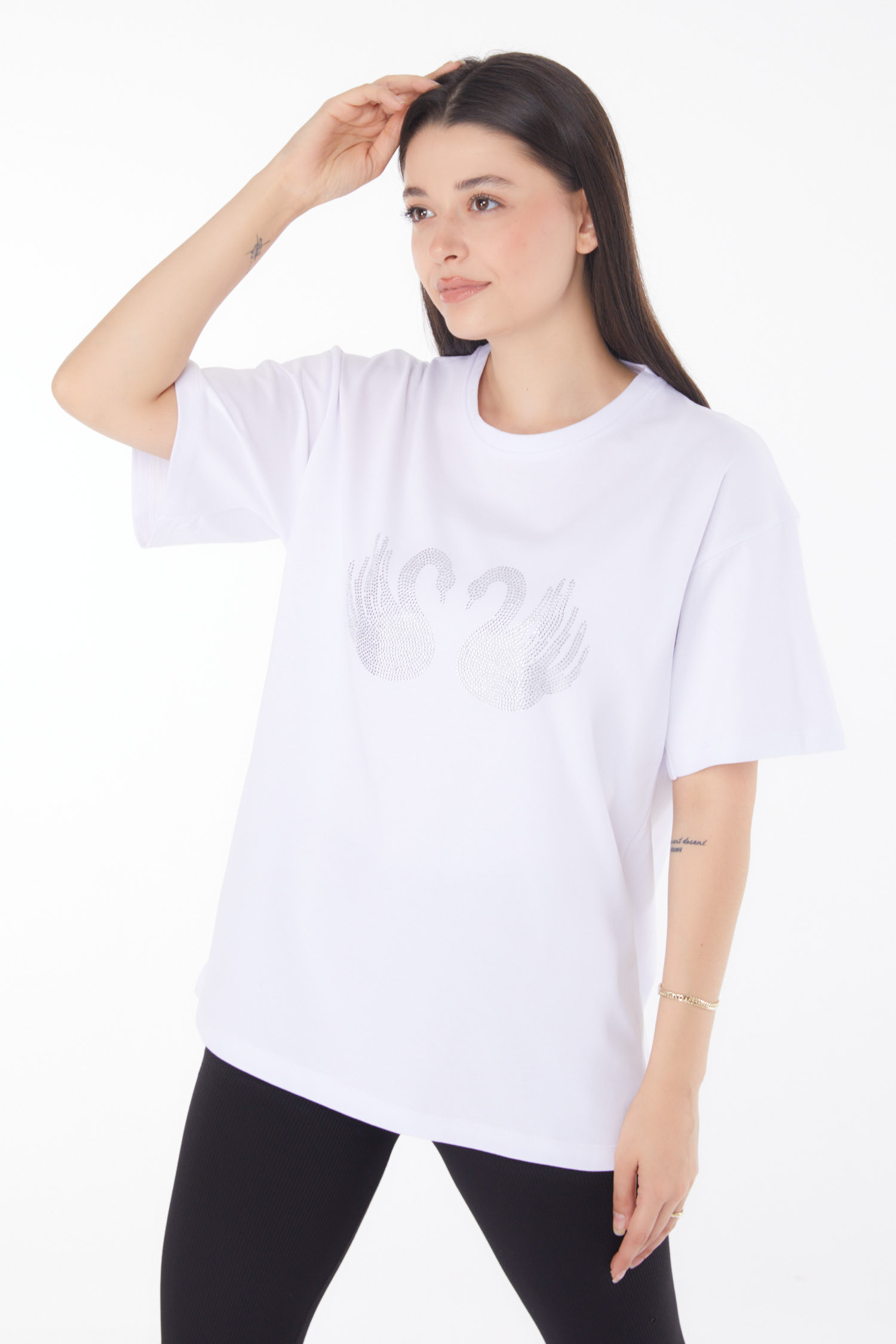 Taşlı T-shirt Beyaz - 25696 - 3