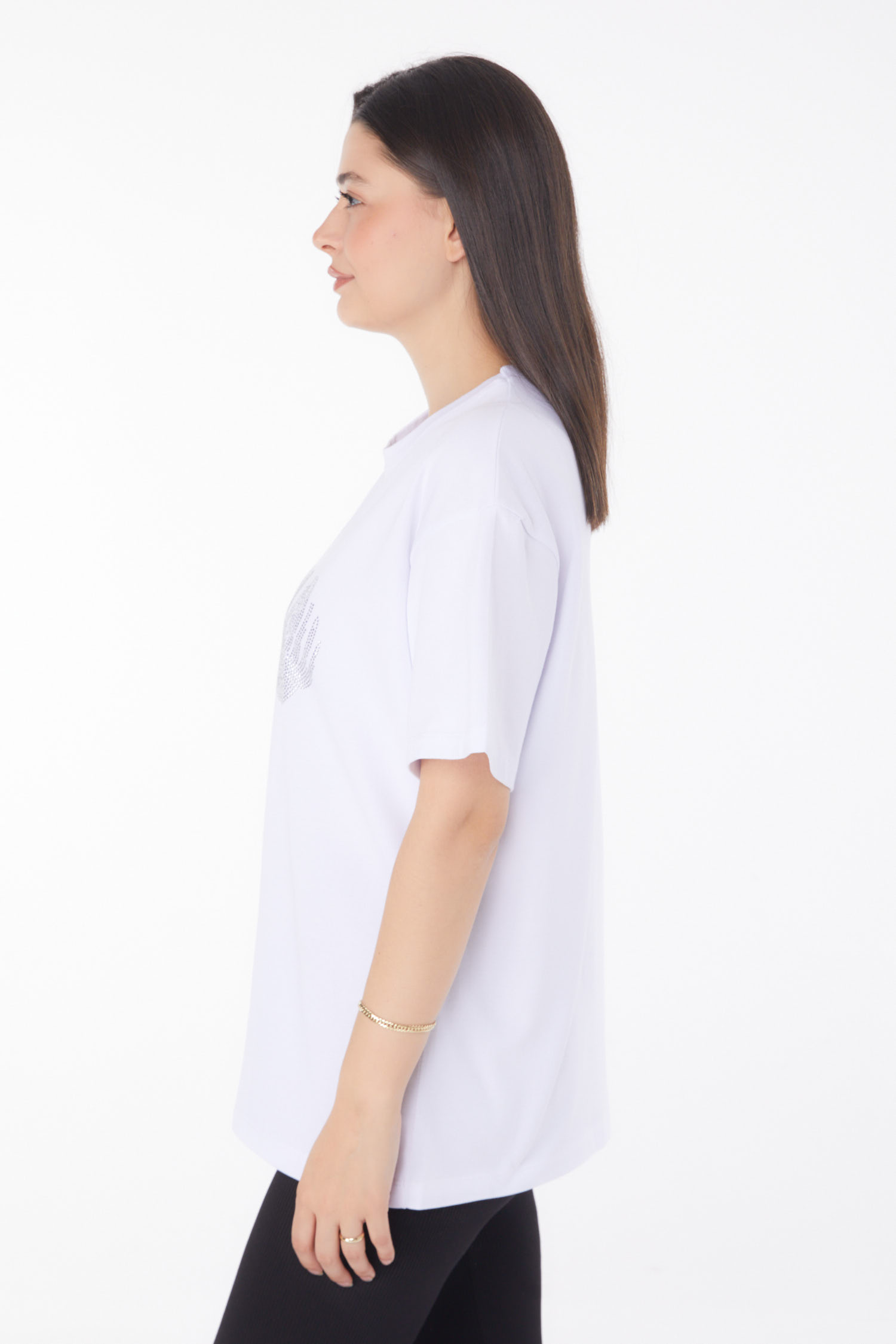 Taşlı T-shirt Beyaz - 25696 - 4