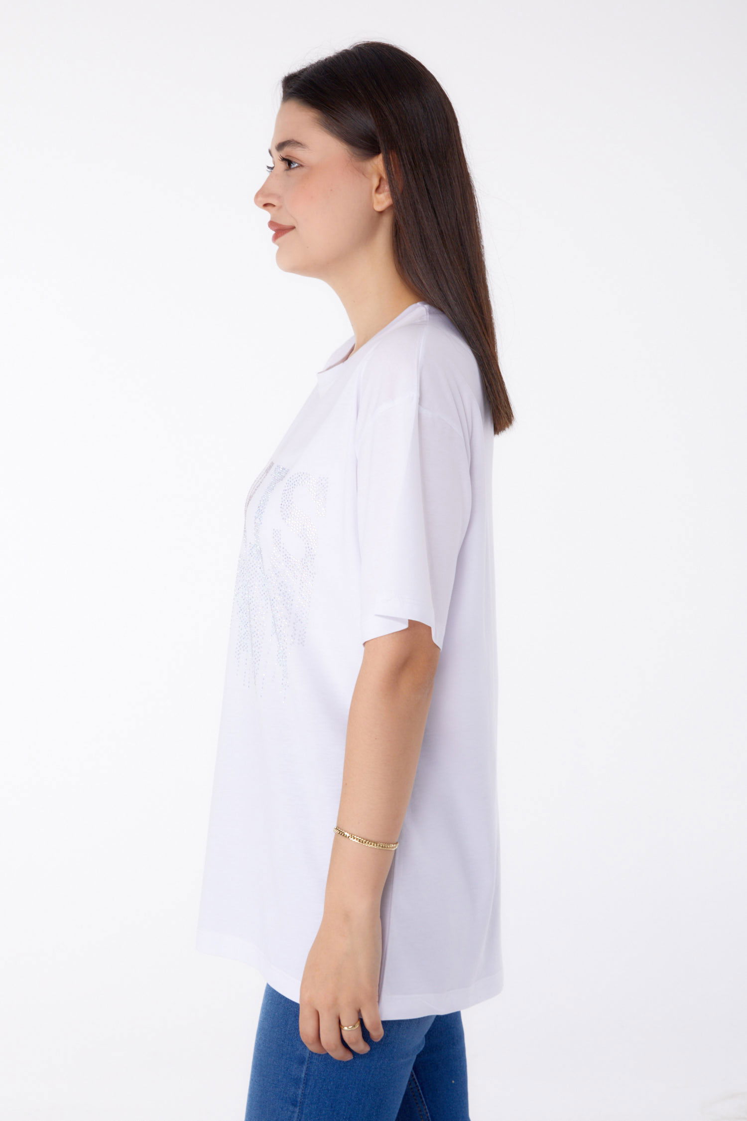 Taşlı T-shirt Beyaz - 25698 - 3