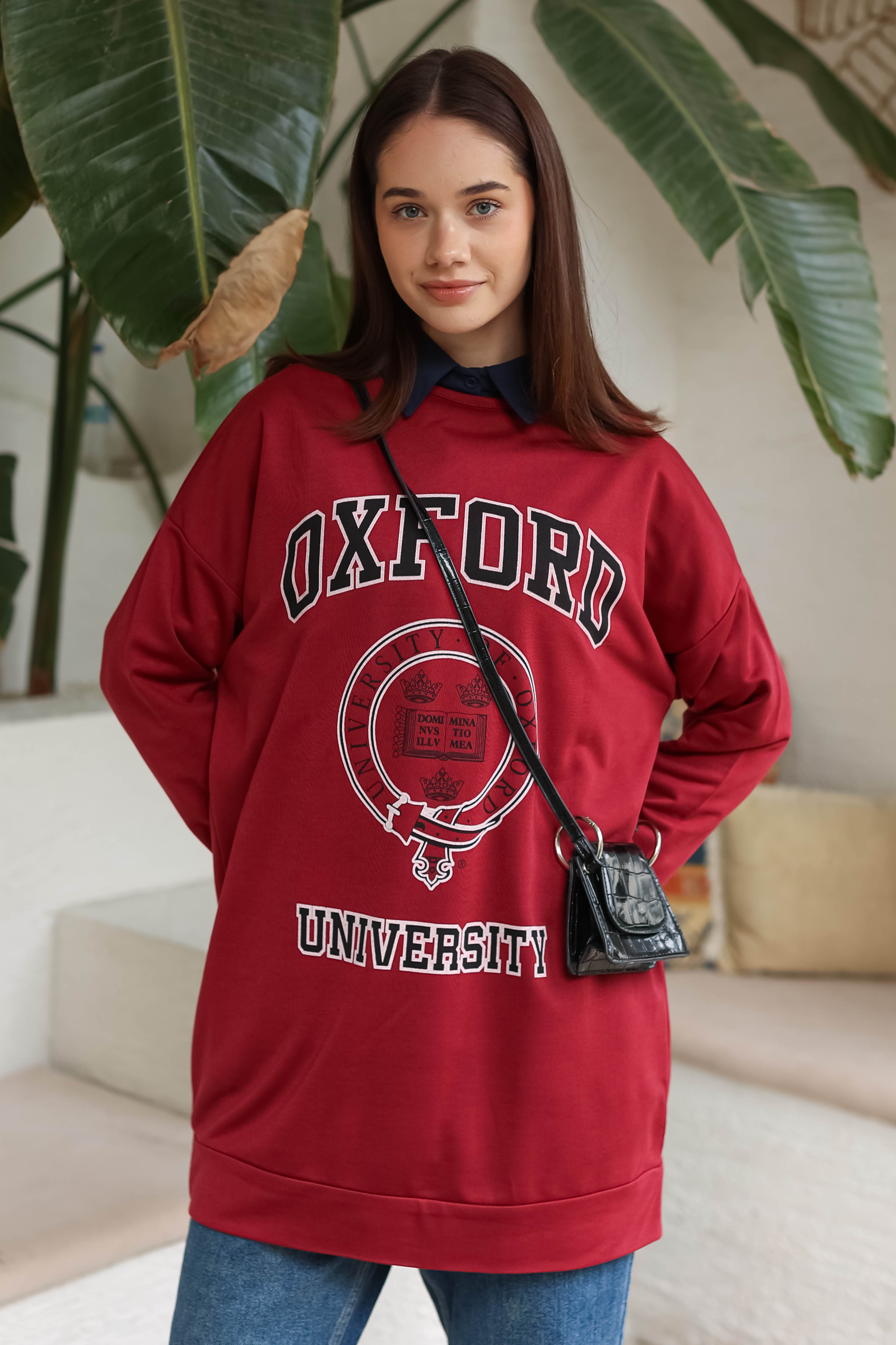 Baskılı Sweatshirt Bordo - 13281 - 2