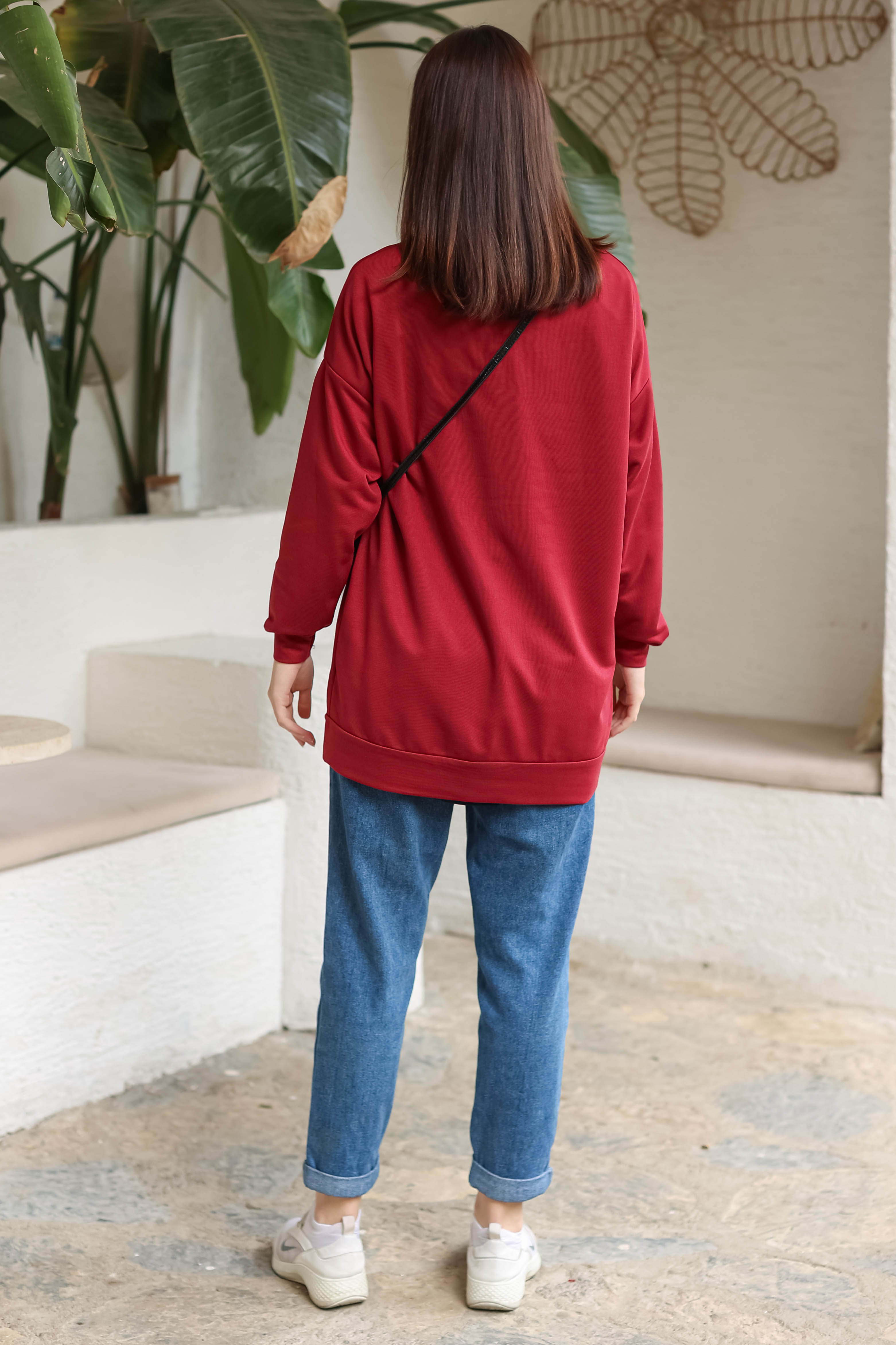 Baskılı Sweatshirt Bordo - 13281 - 5