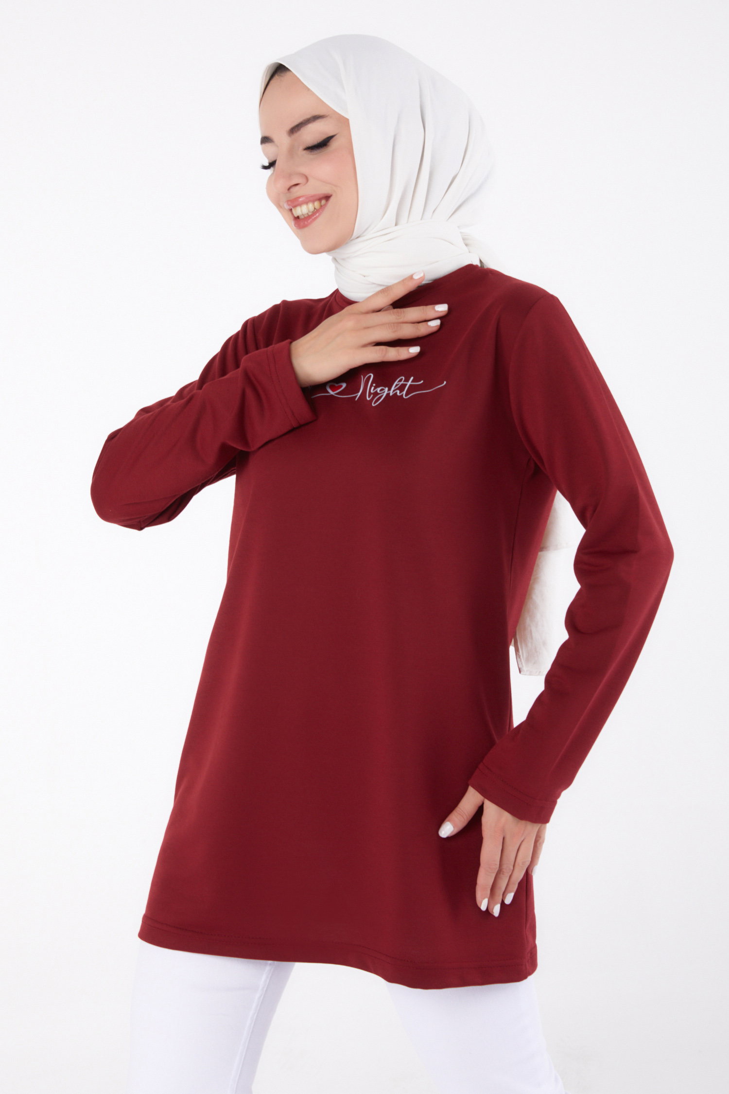 Baskılı Sweatshirt Bordo - 13328 - 1