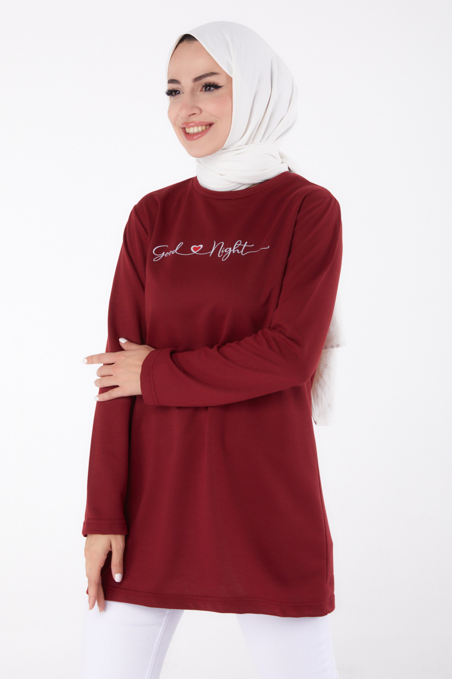 Baskılı Sweatshirt Bordo - 13328 - 2