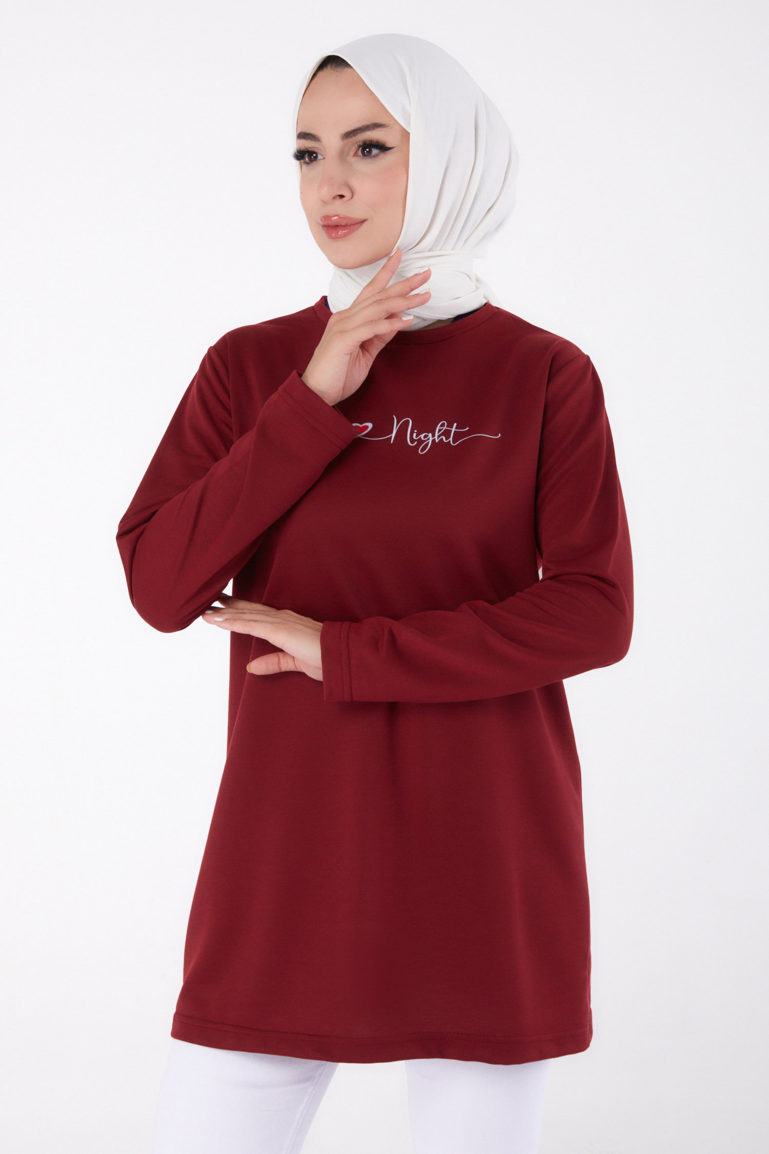 Baskılı Sweatshirt Bordo - 13328 - 3