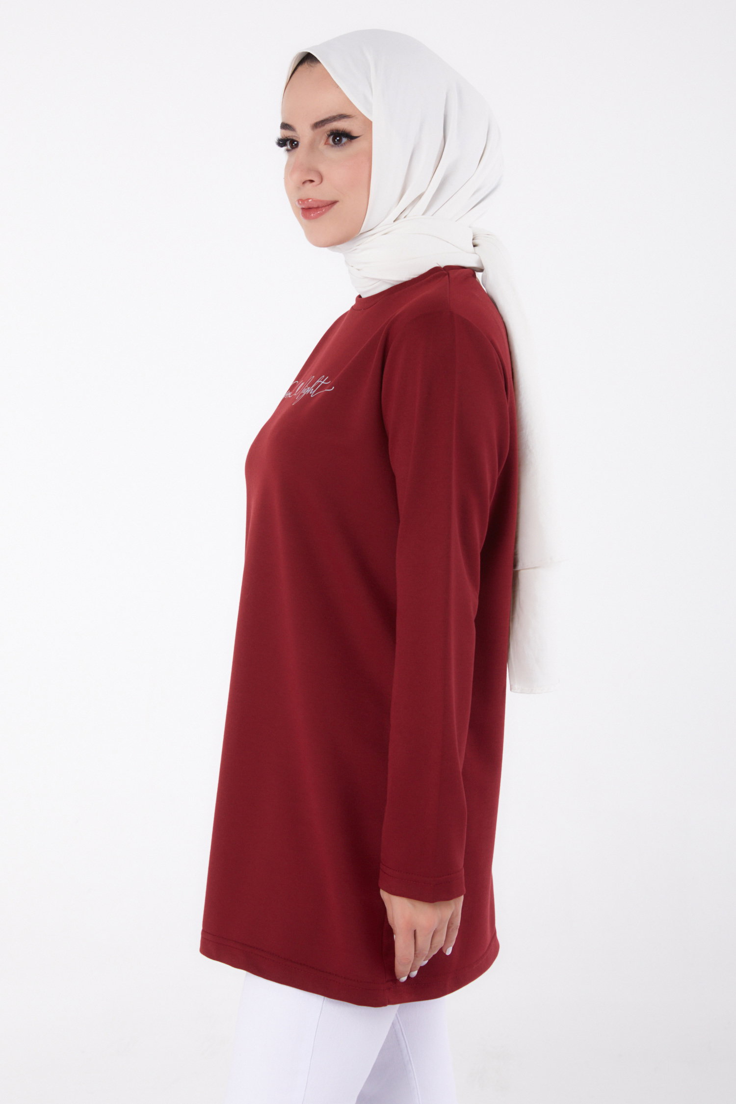 Baskılı Sweatshirt Bordo - 13328 - 4