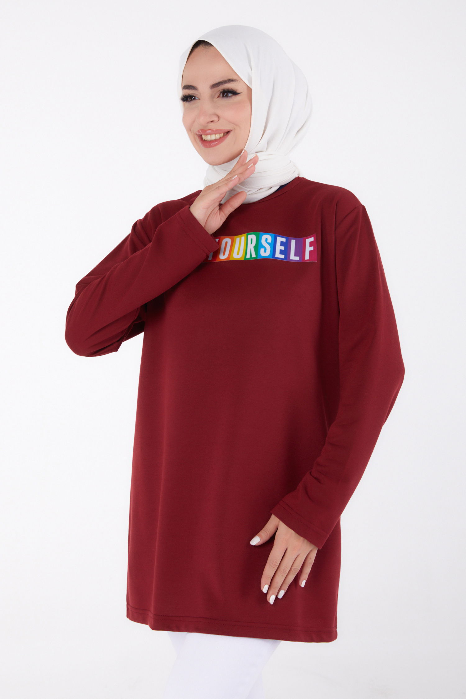 Baskılı Sweatshirt Bordo - 13331 - 1