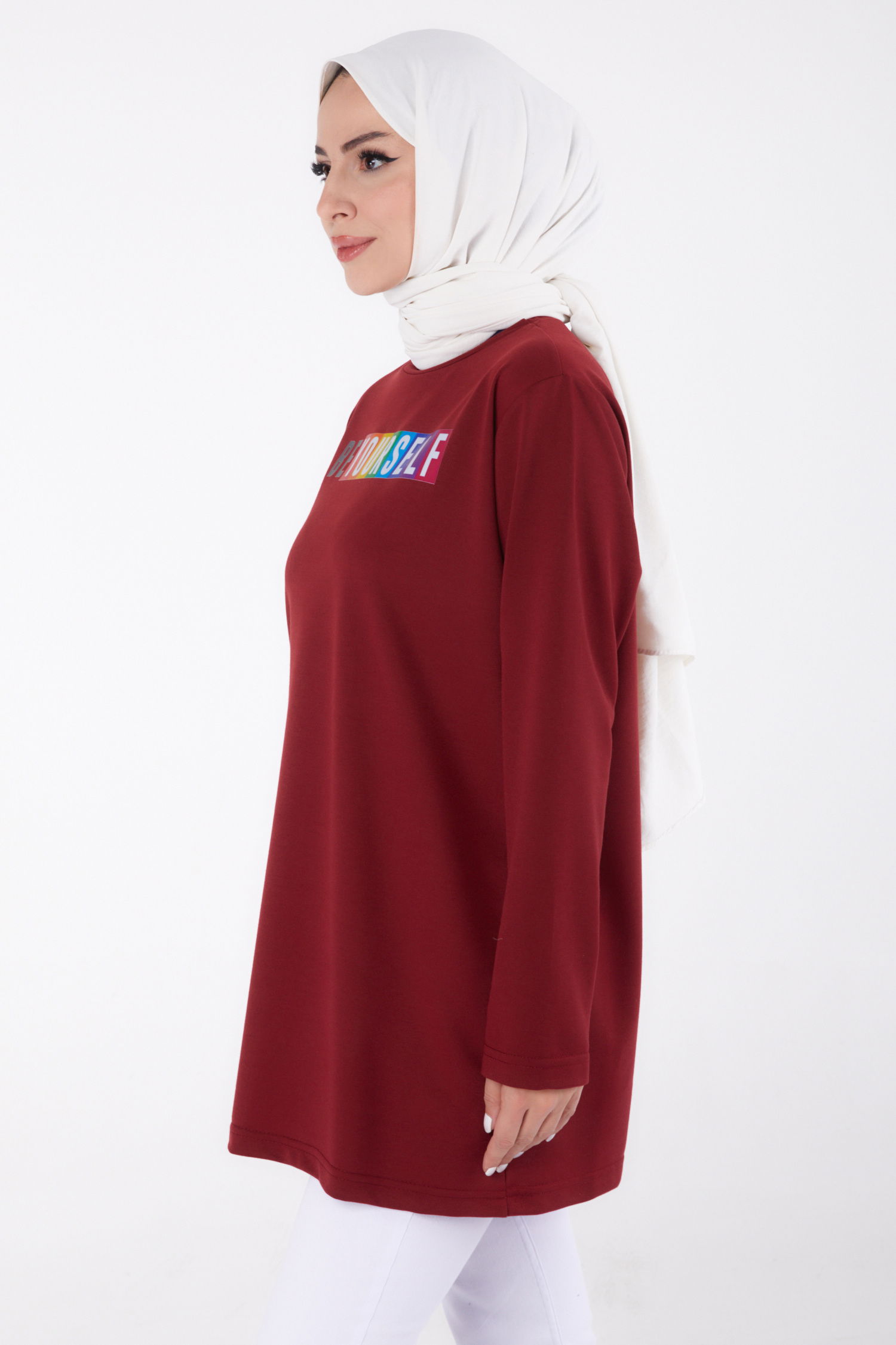 Baskılı Sweatshirt Bordo - 13331 - 4