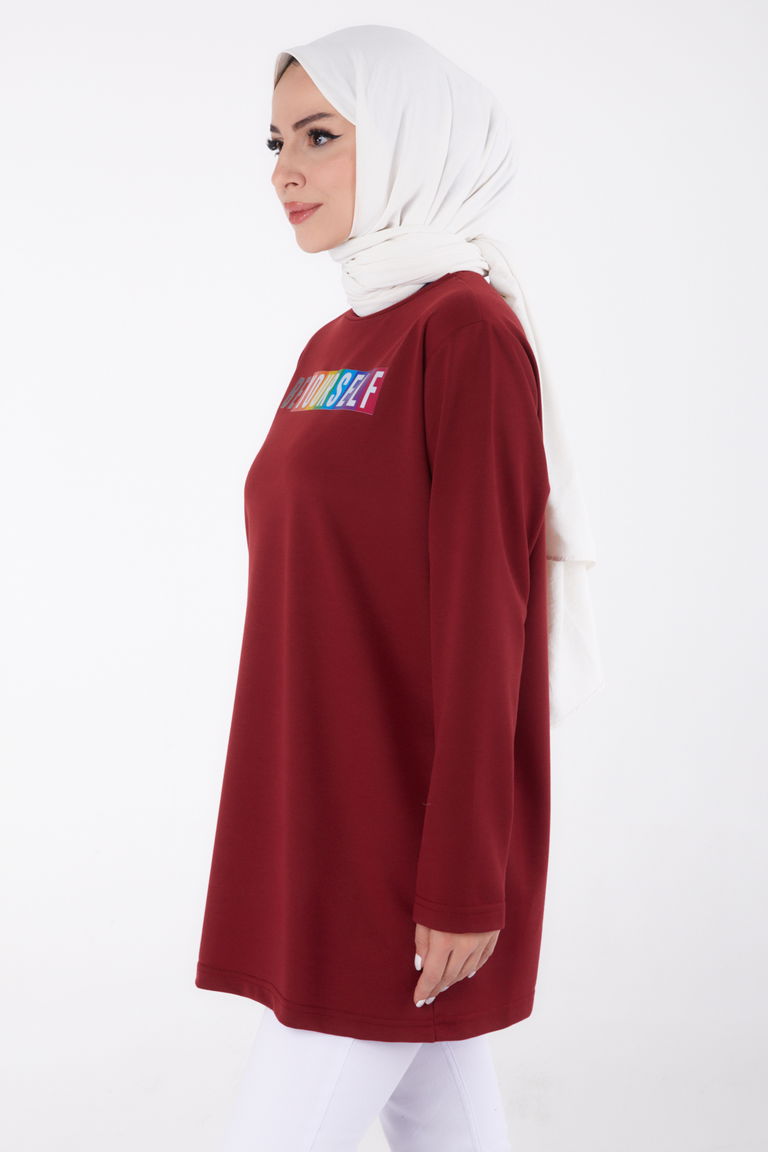 Baskılı Sweatshirt Bordo - 13331 - TOFİSA
