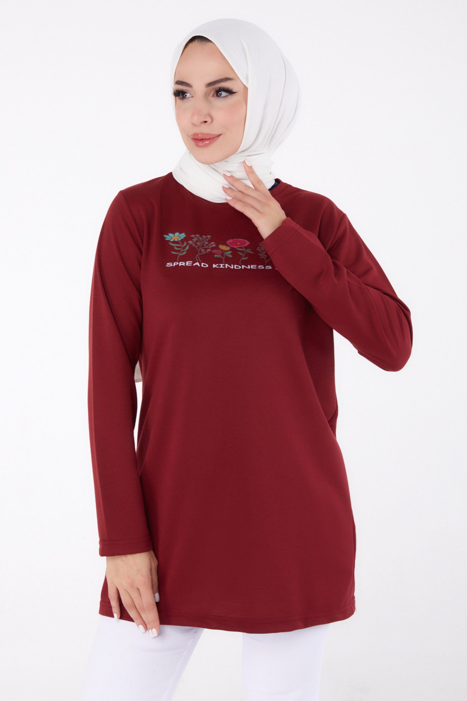 Baskılı Sweatshirt Bordo - 13332 - 2