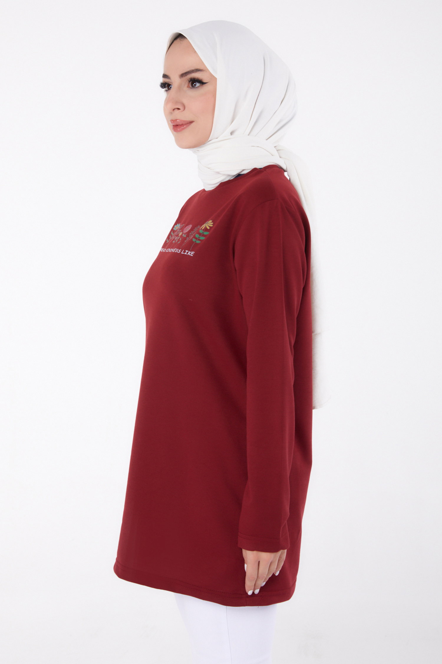 Baskılı Sweatshirt Bordo - 13332 - 3