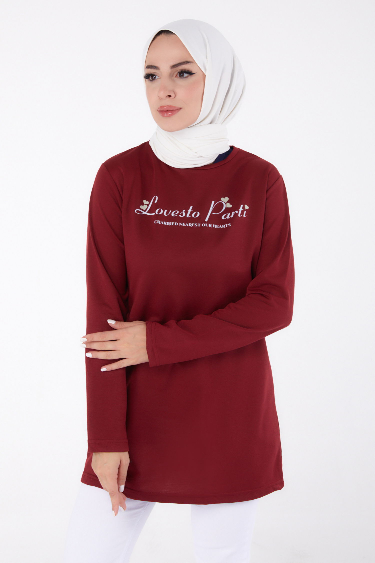 Baskılı Sweatshirt Bordo - 13335 - 2