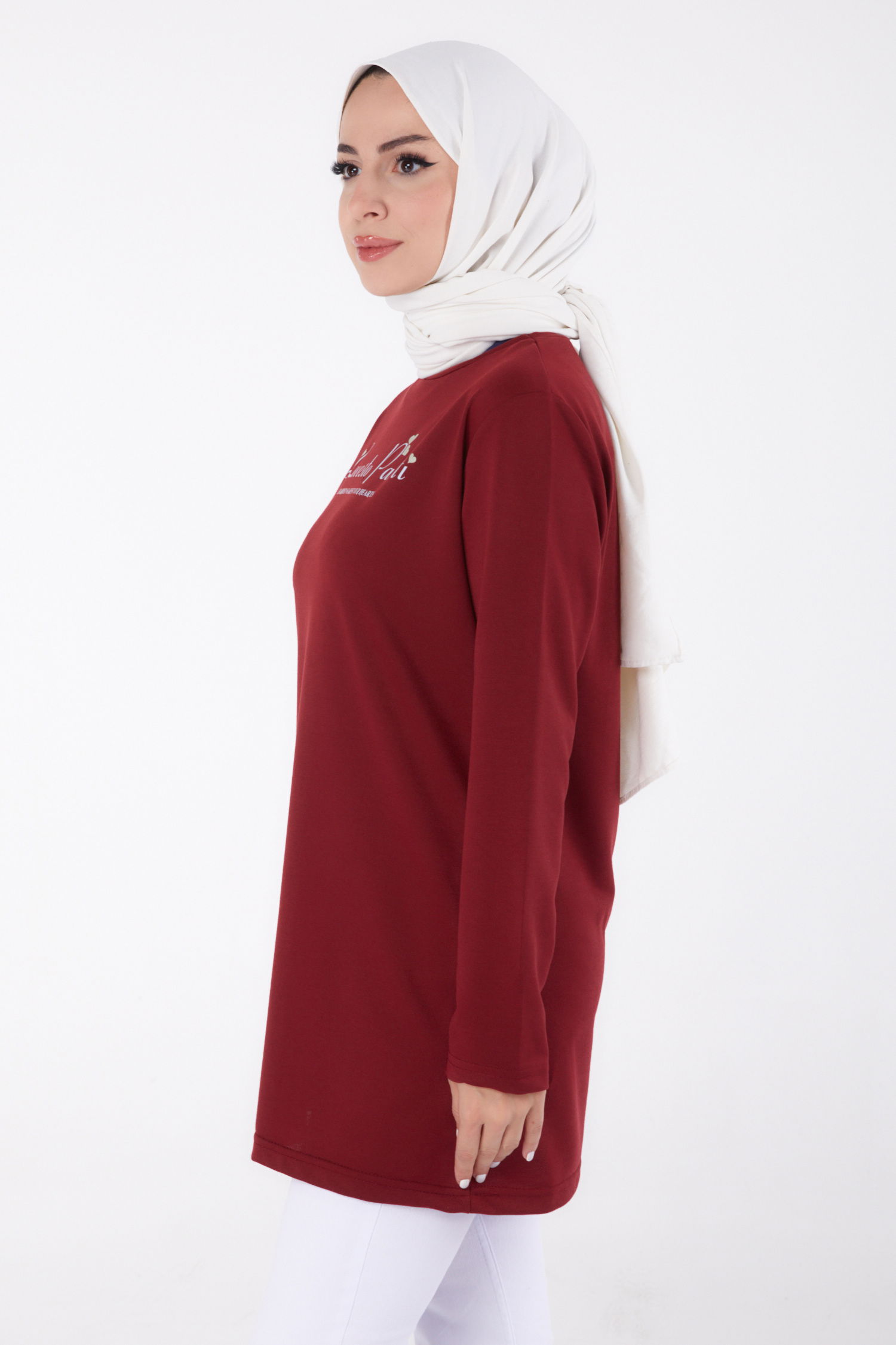 Baskılı Sweatshirt Bordo - 13335 - 4