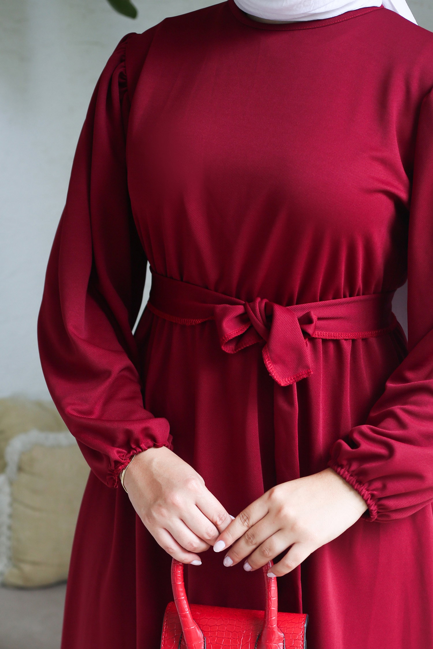 Büzgülü Elbise Bordo - 13246 - 5