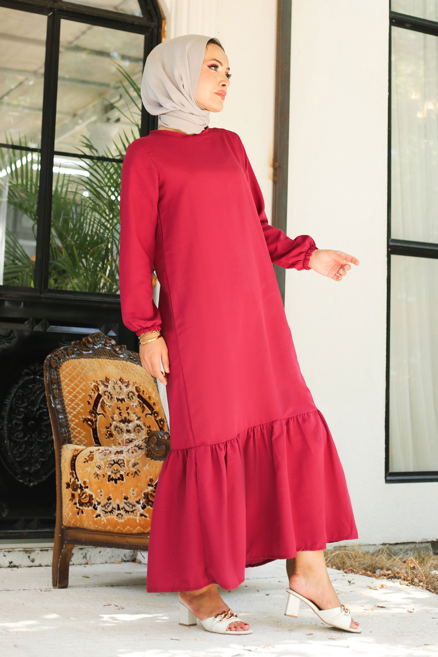 Elbise Bordo - 13202 - 3