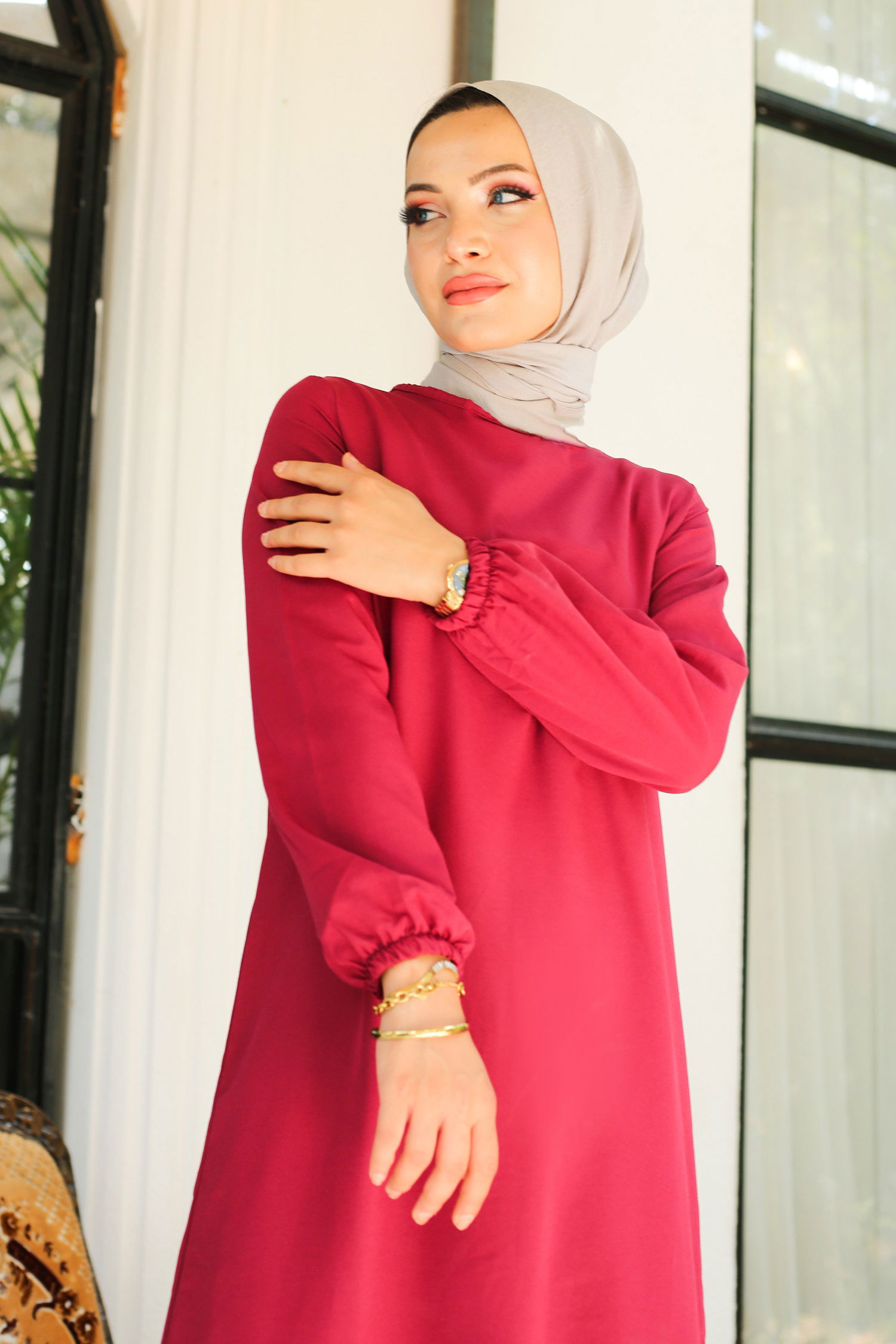 Elbise Bordo - 13202 - 4