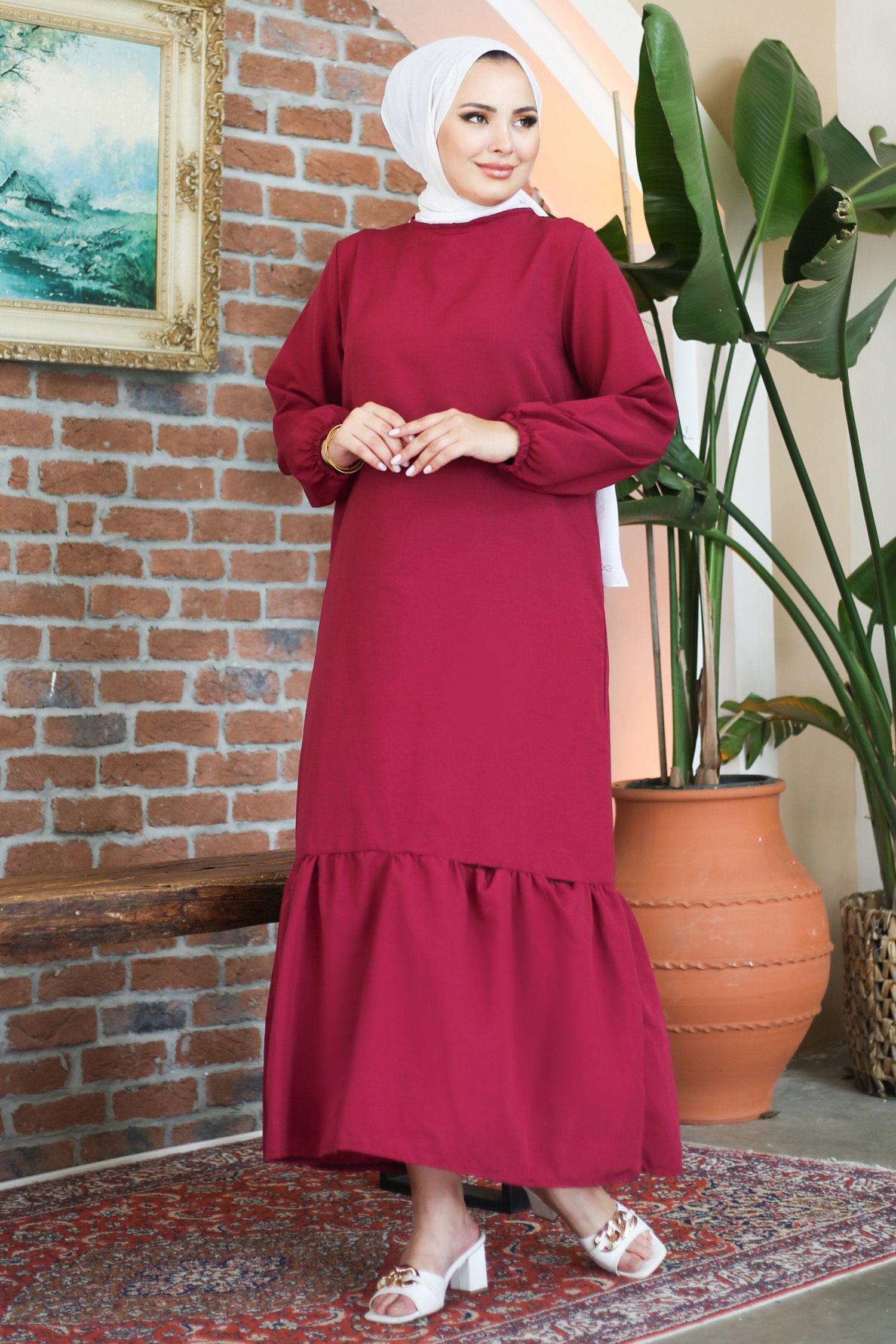 Elbise Bordo - 13202 - 9