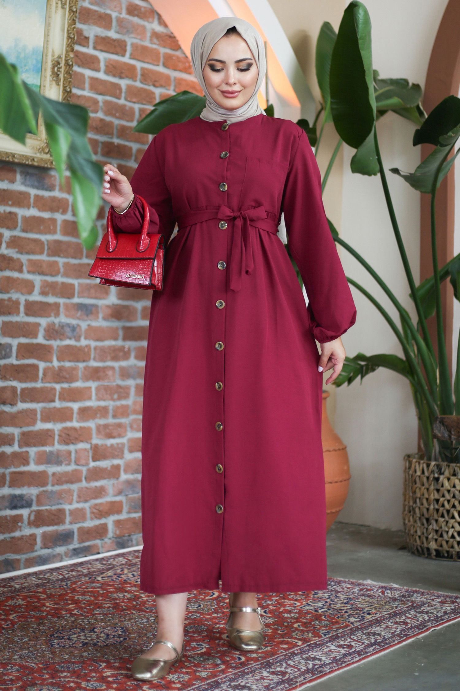 Elbise Bordo - 13206 - 2