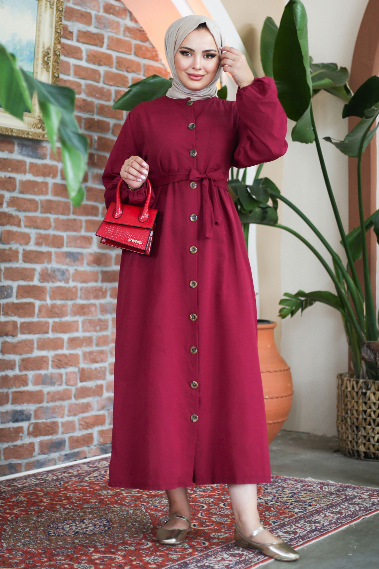 Elbise Bordo - 13206 - 3