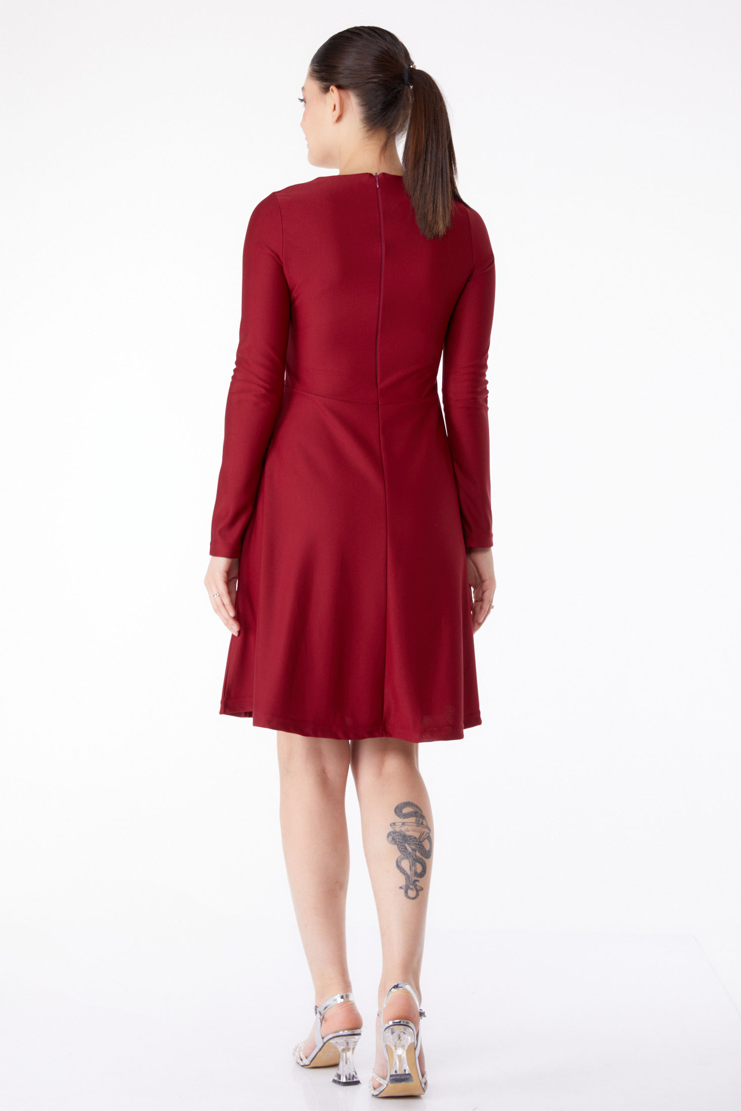 Düz Bisiklet Yaka Kadın Bordo Mini Abiye Elbise - 13191 - 6