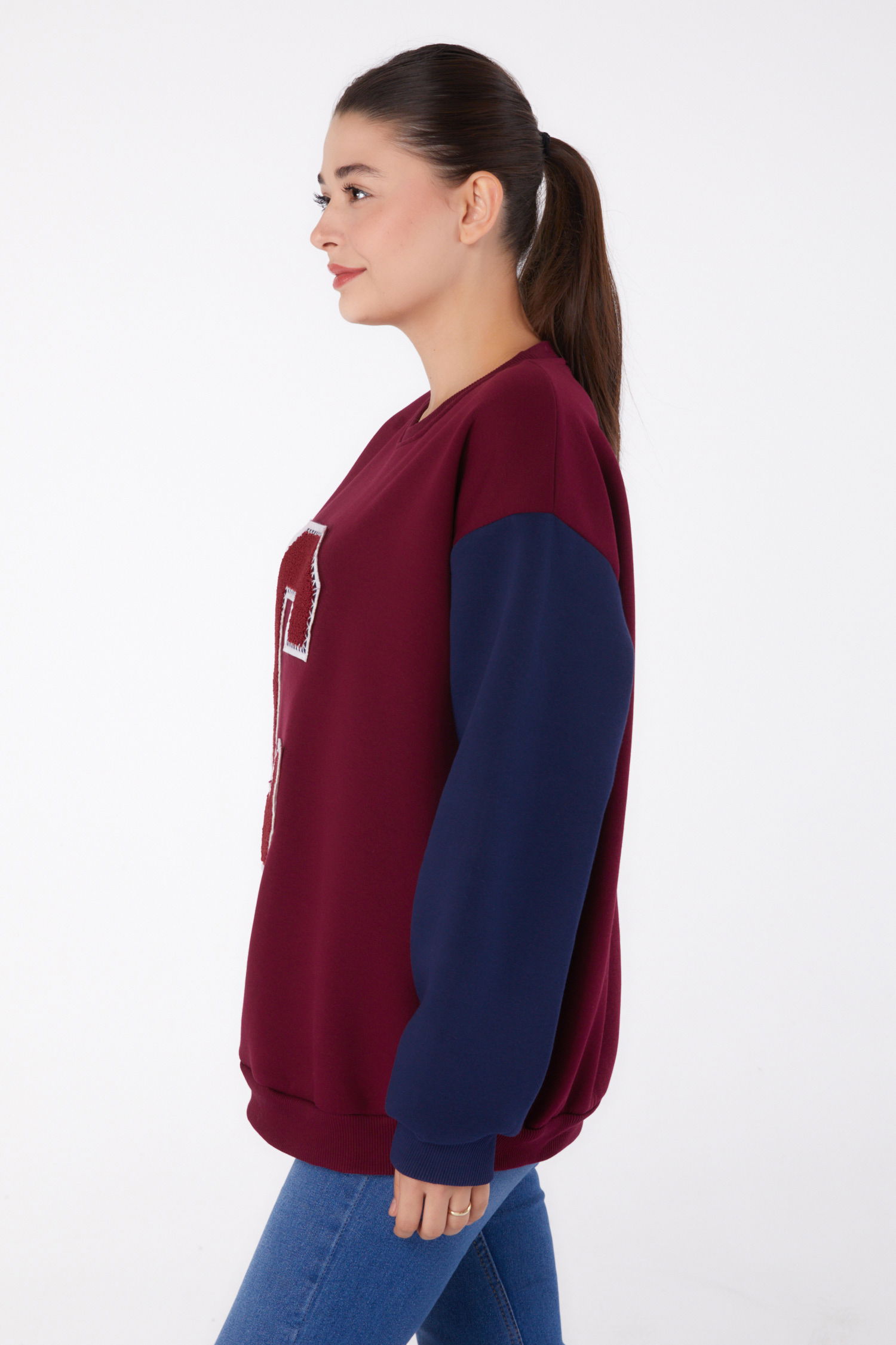 Nakışlı Sweatshirt Bordo - 26451 - 4